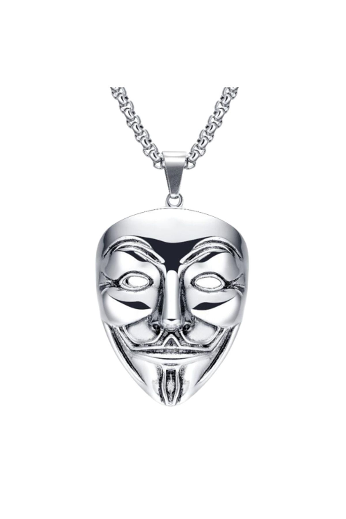 Tessero-Colier cu design cubic și pandantiv Vendetta, formă de mască anonimă, placat cu argint, Tessero, argint 1