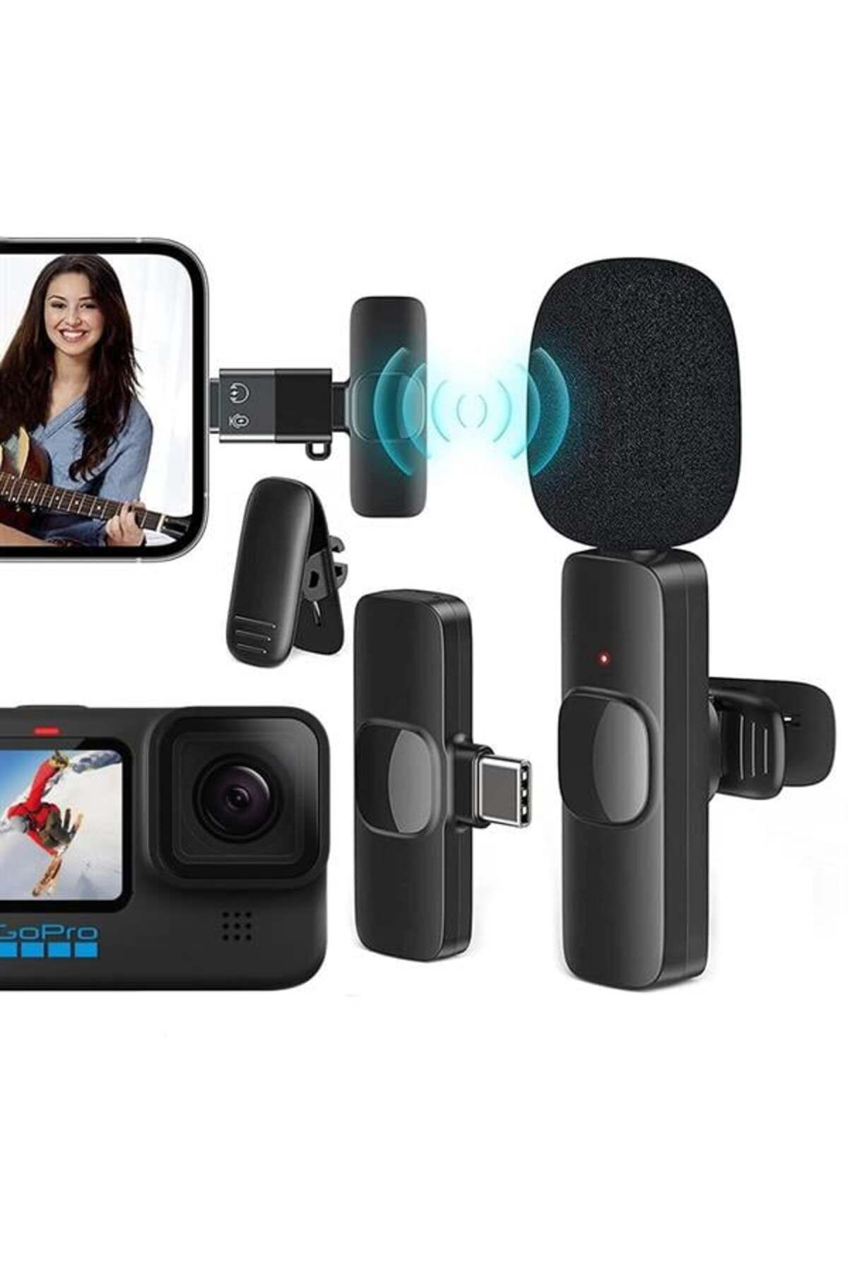 Roses Store Magicvoice K8 Kablosuz Type-C Vlogger Yaka Mikrofonu (Android, Gopro, Osmo Action, İphone, İpad)