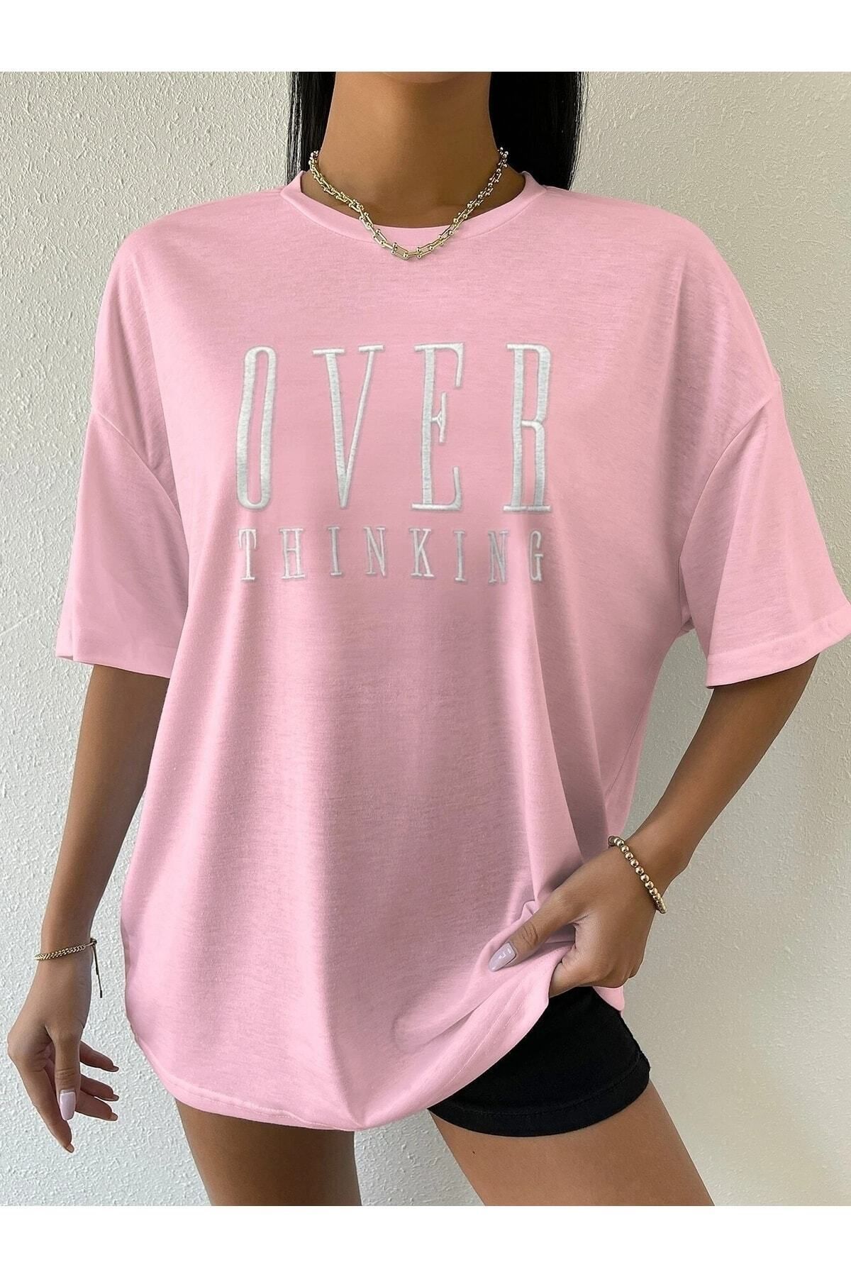 Boi Over Thınkıng Baskılı Kadın / Kız Salas Oversize Salas T-shirt Boyfriend