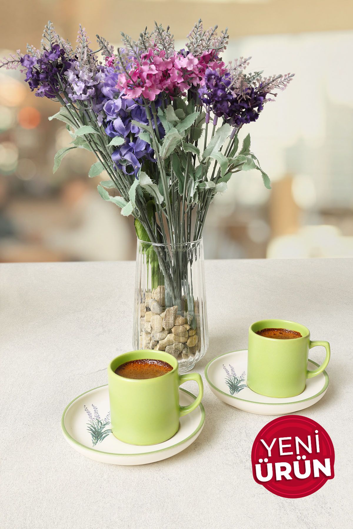 Keramika Elegant Blossoms Yeşil Kahve Takımı 4 Parça 2 Kişilik 21788