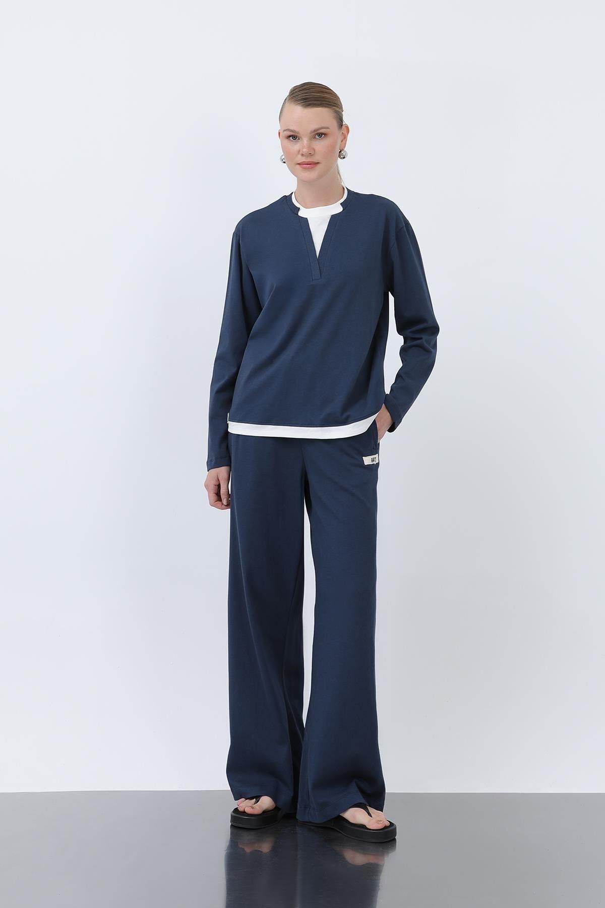 Soul Kadın Basic Garnili Sweatshirt - NAVY