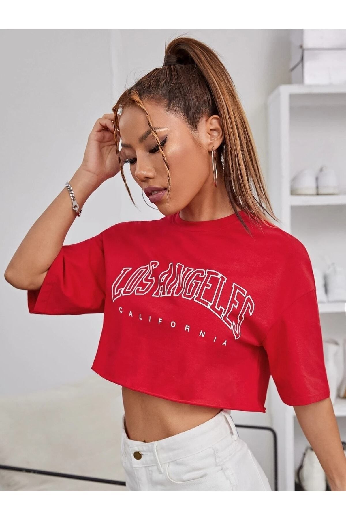 Hunors Sportswear & Company Kadın / Kız Crop Los Angeles Baskılı