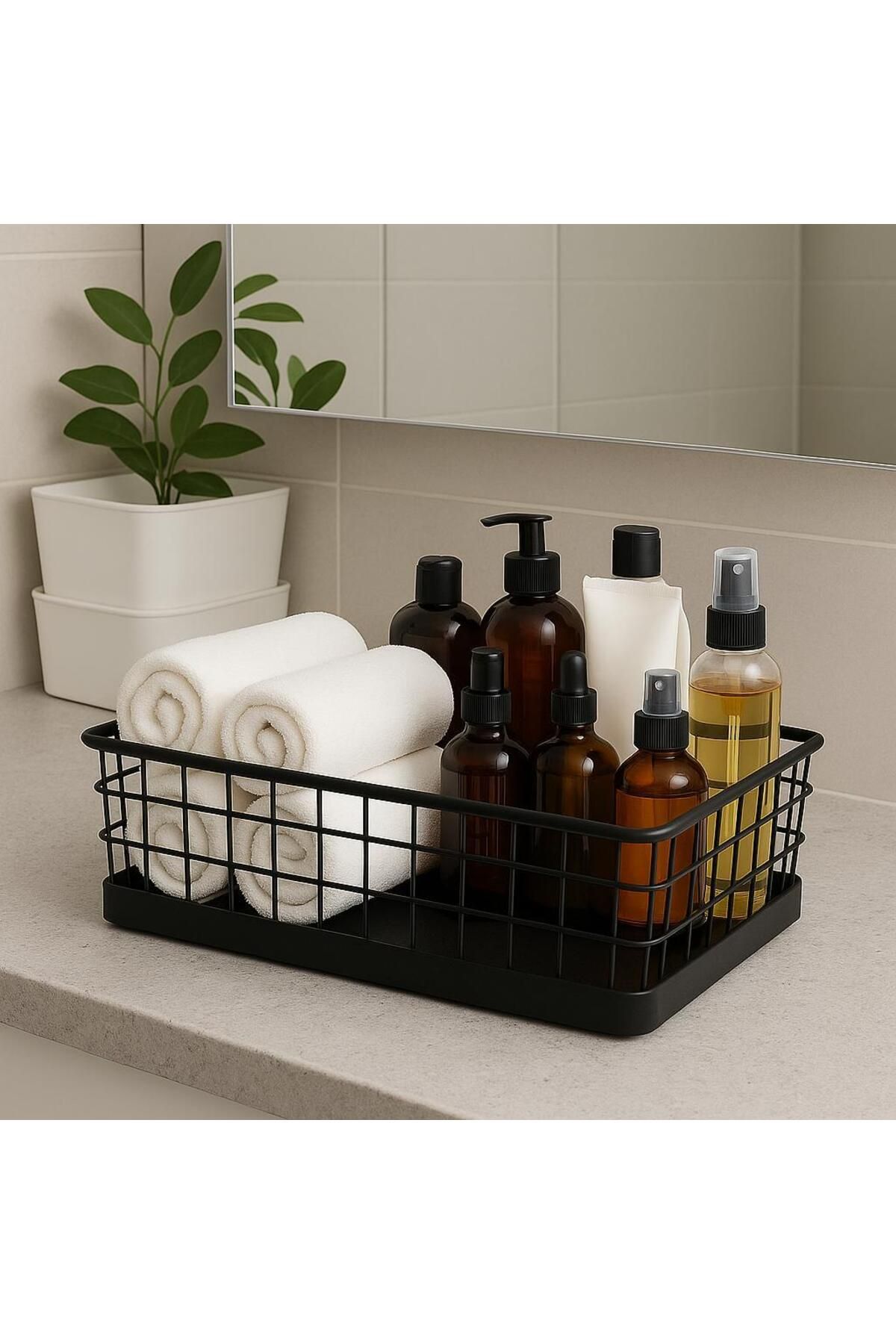 Okyanus Home Dikdörtgen 3'Lü Siyah Metal Organizer Sepet