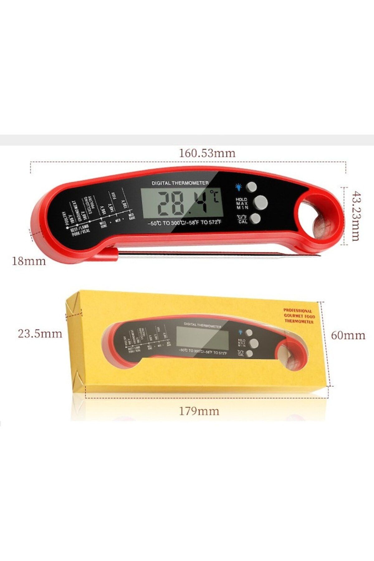 arvada-Digital Food Thermometer With Probe YOUKONG, -50°C to 300°C, Red 3