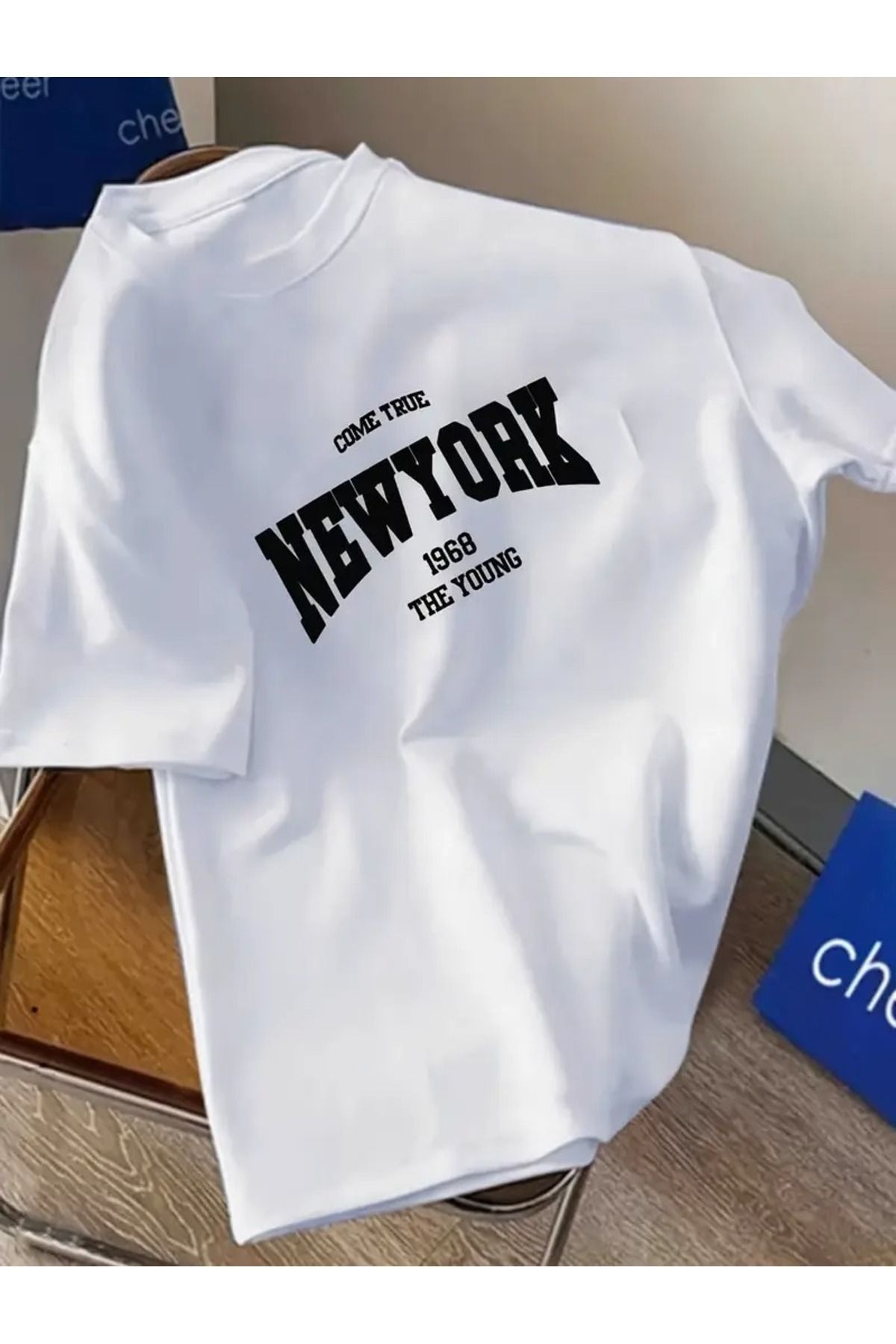 Boi Kadın ve Erkek New York 1968 Baskılı Oversize T-shirt Salaş Boyfriend