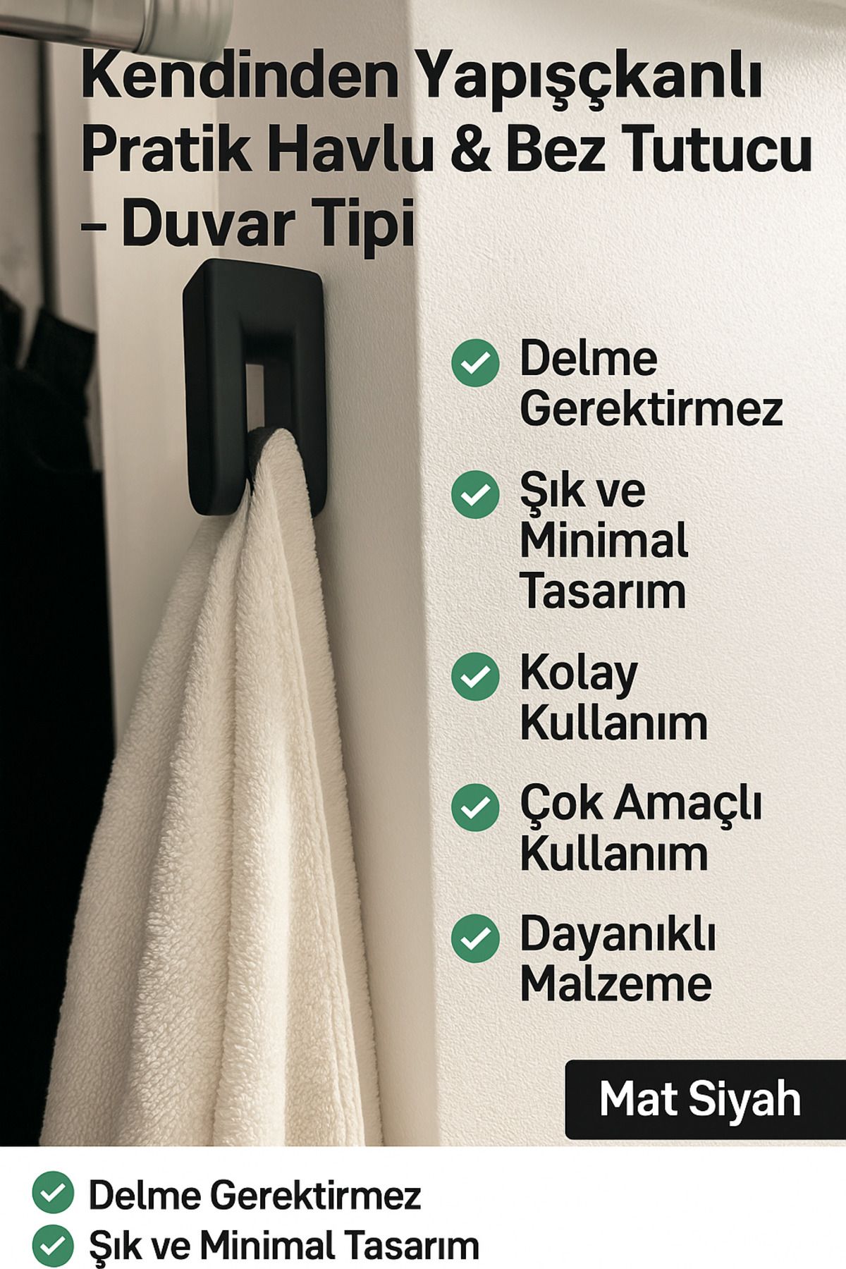 Tasarım Yapışkanlı Pratik Havlu & Bez Tutucu (5 adet olarak gönderilecektir)