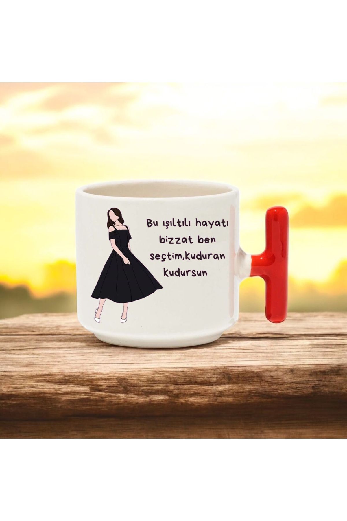 BB TRADE Bu Işıltılı Hayatı Ben Seçtim Tasarımlı Kırmızı T Kulplu Seramik Baskılı Kupa Bardak 250 ML