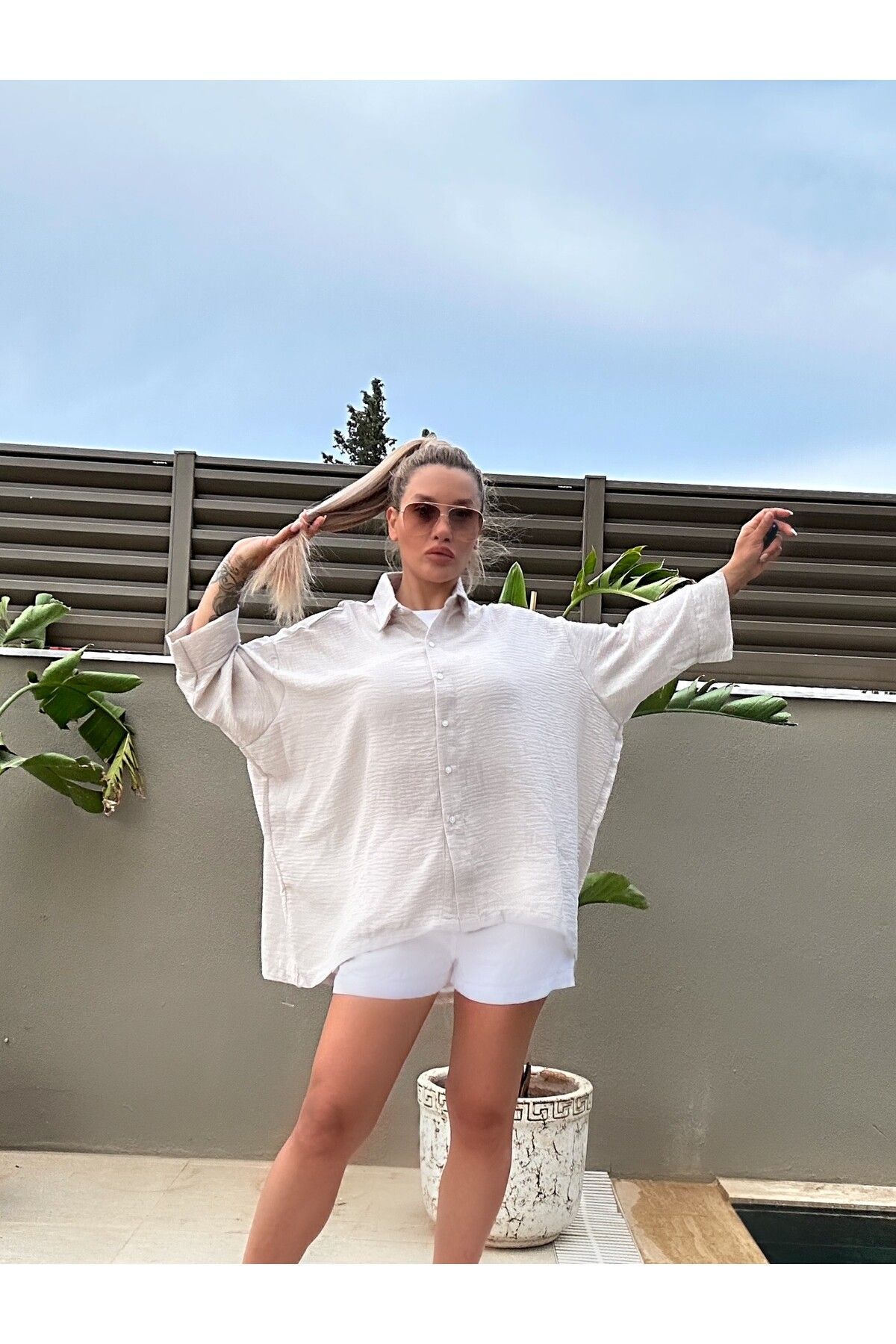 asalya Kadın Oversize Büyük Beden Keten Gömlek