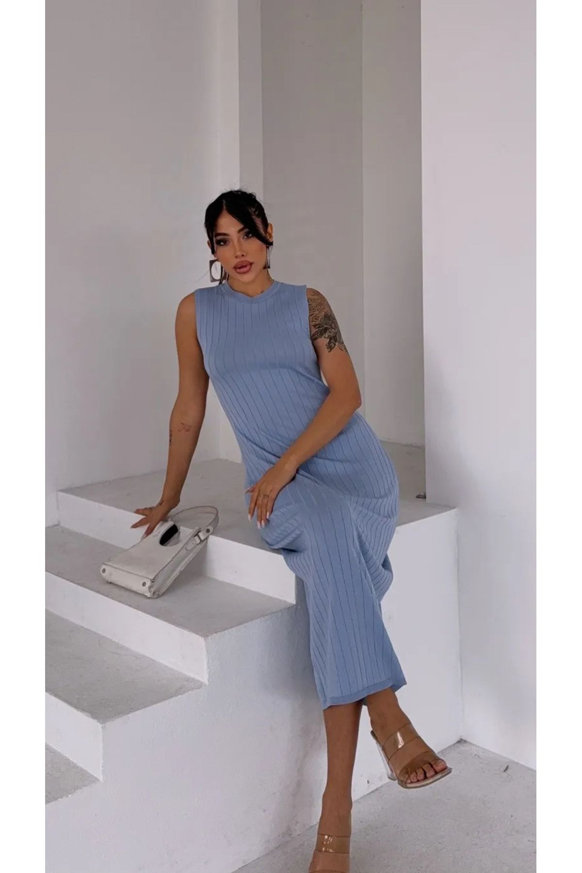 Noi Belis Maxi Boy Fitilli Bisiklet Yaka Sıfır Kol Yazlık Elbise SS25EL0009