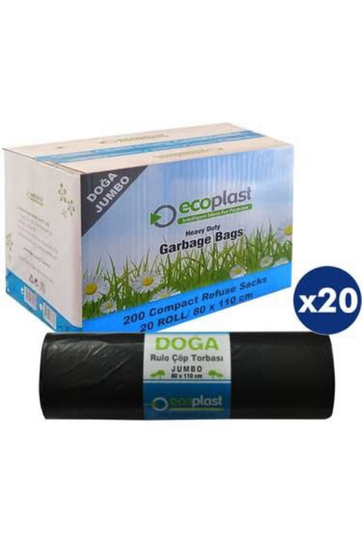 Ta-Fu Global 80x110 Jumbo Siyah Çöp Poşeti 20 Rulo