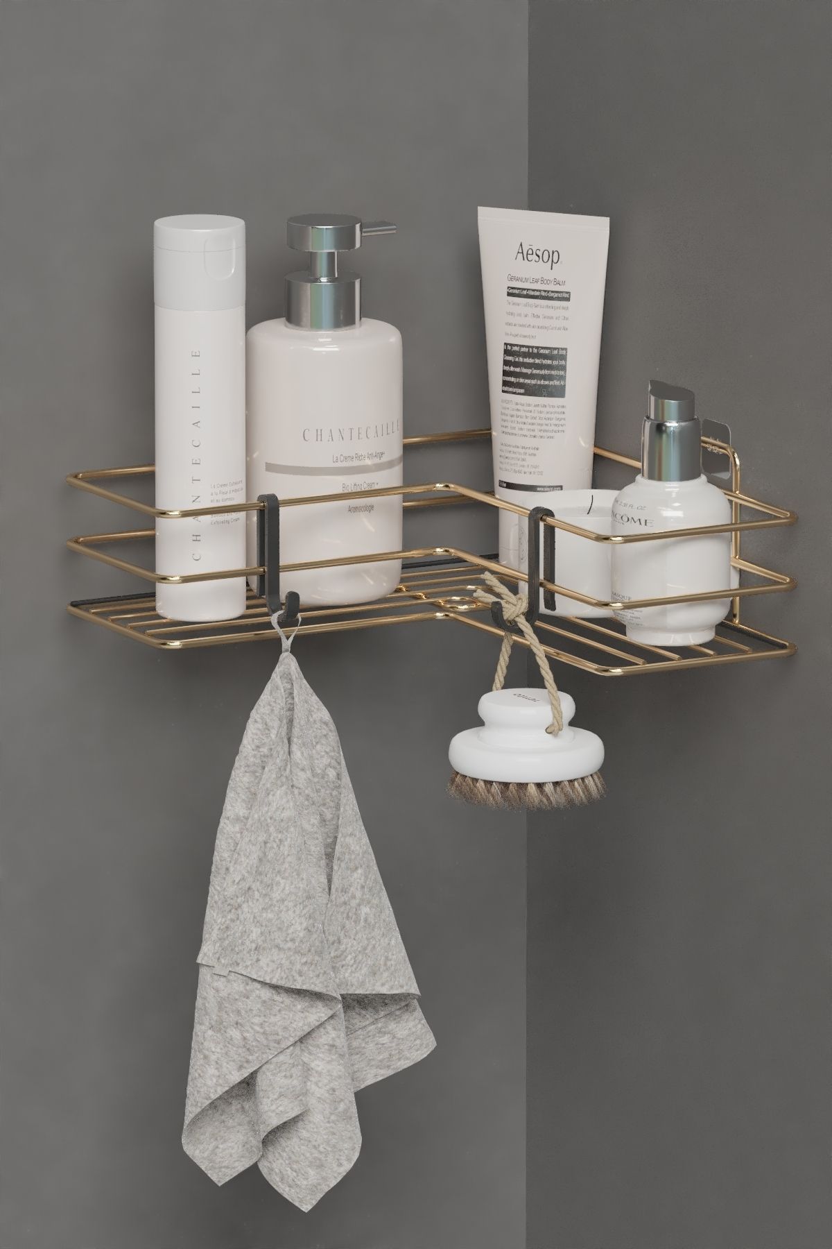 wearme Yapışkanlı Duvar Düzenleyici Organizer Banyo Köşeliği Köşe Rafı Duş Şampuanlık Raf Gold Metal