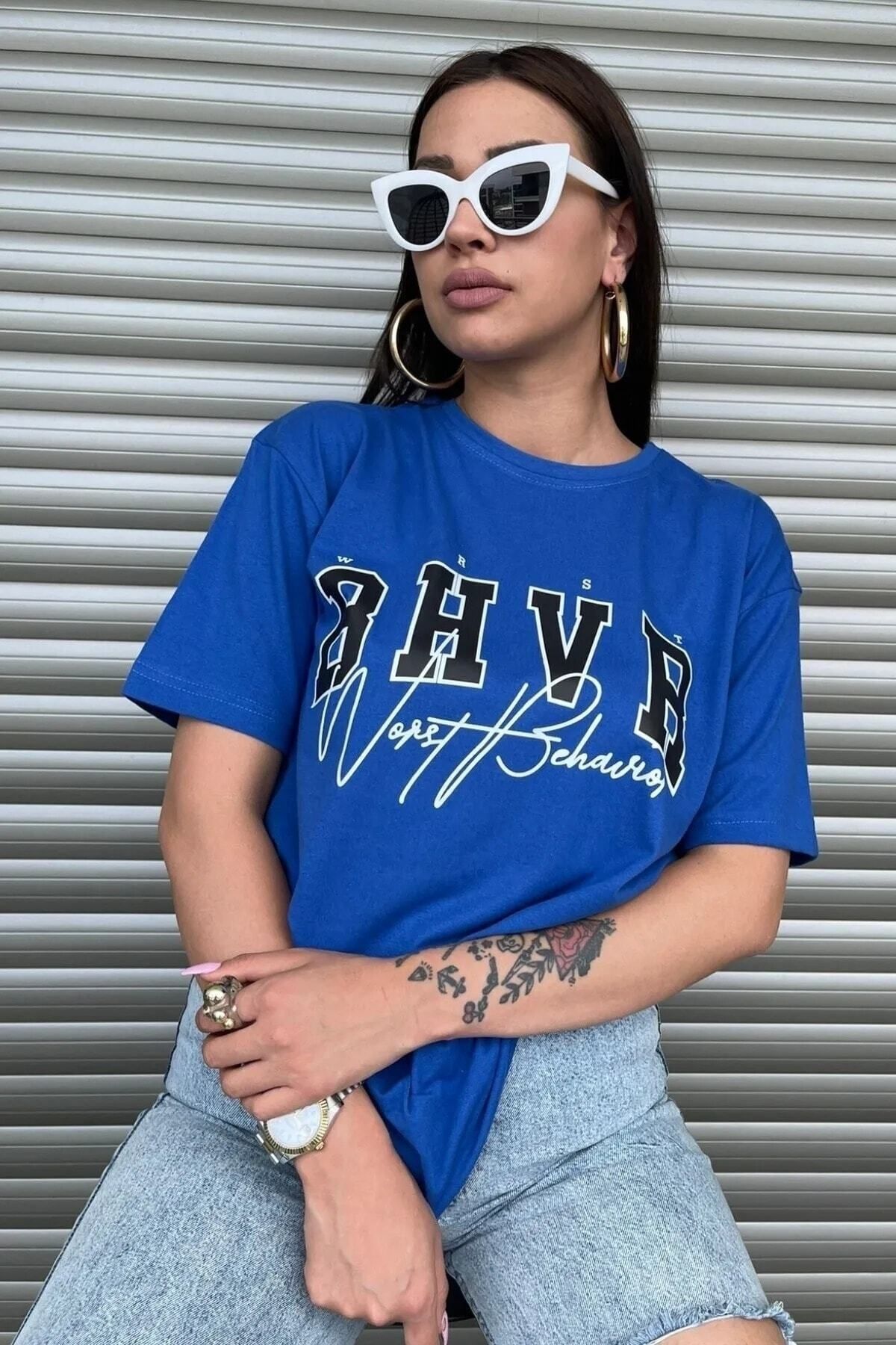 Hunors Sportswear & Company Kadın / Kız Bhvr Oversize Baskılı T-shirt Bluz