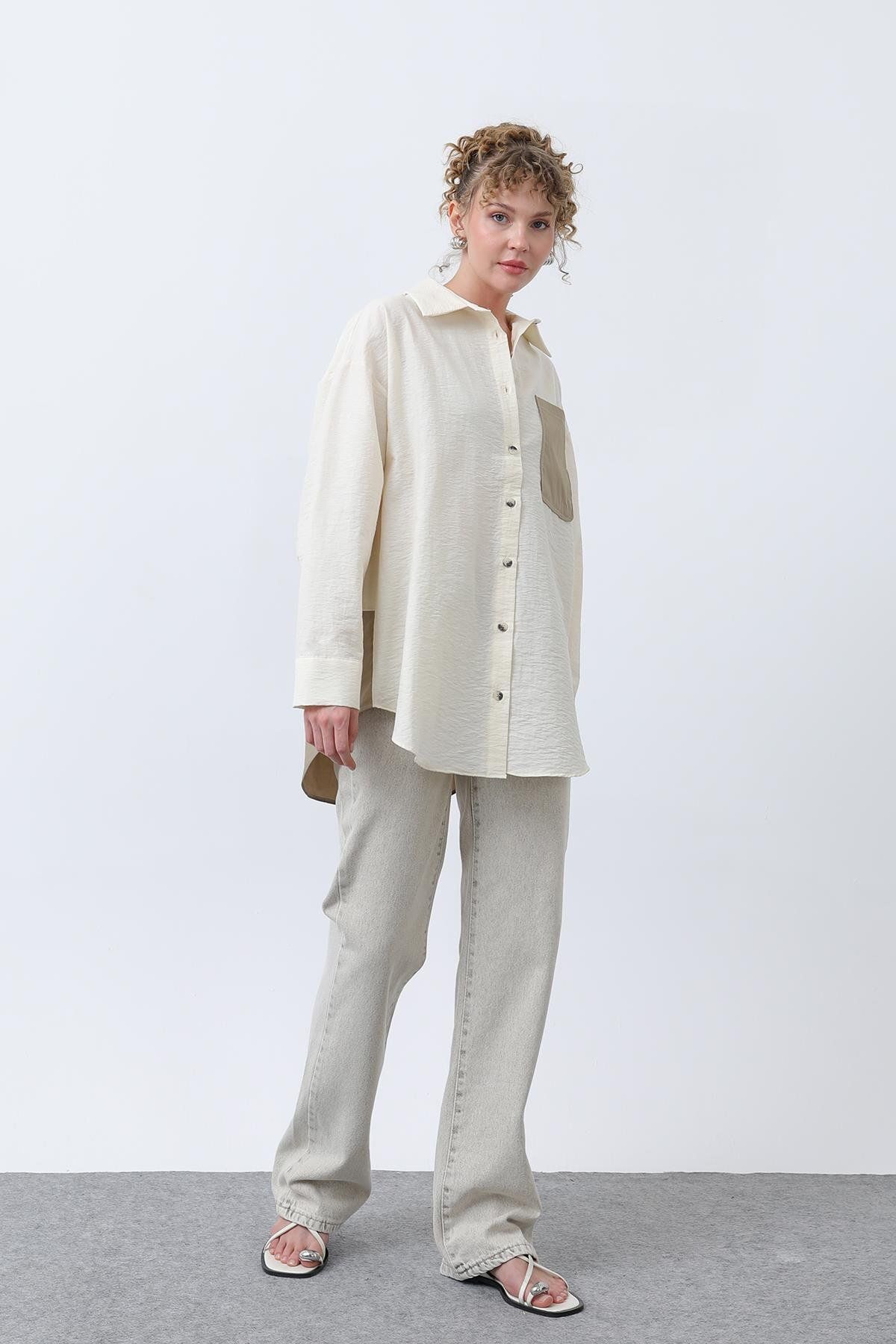 Soul Kadın Arkası Nakışlı Gömlek -32232GML - SAND BEIGE-KHAKİ