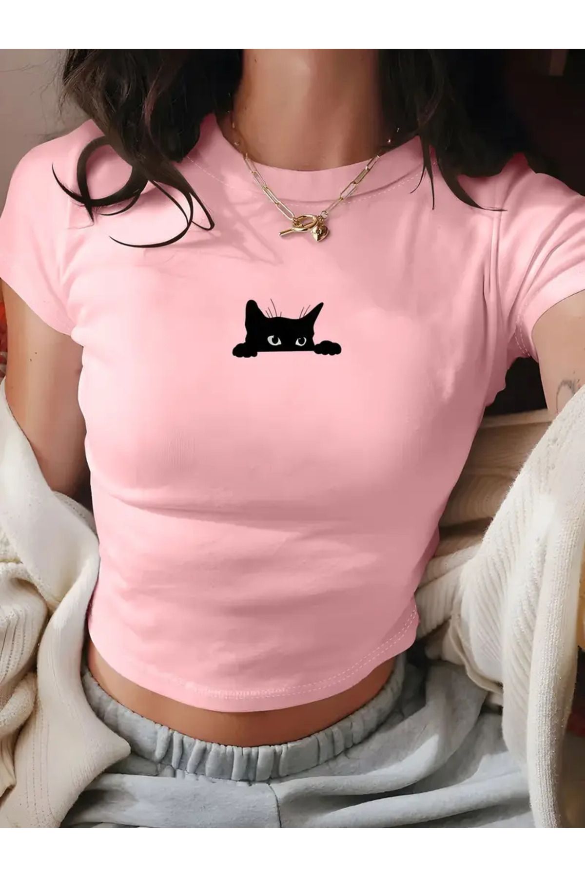 JANSO GROUP -KADIN CROP TSHIRT BASKILI PAMUKLU 0050