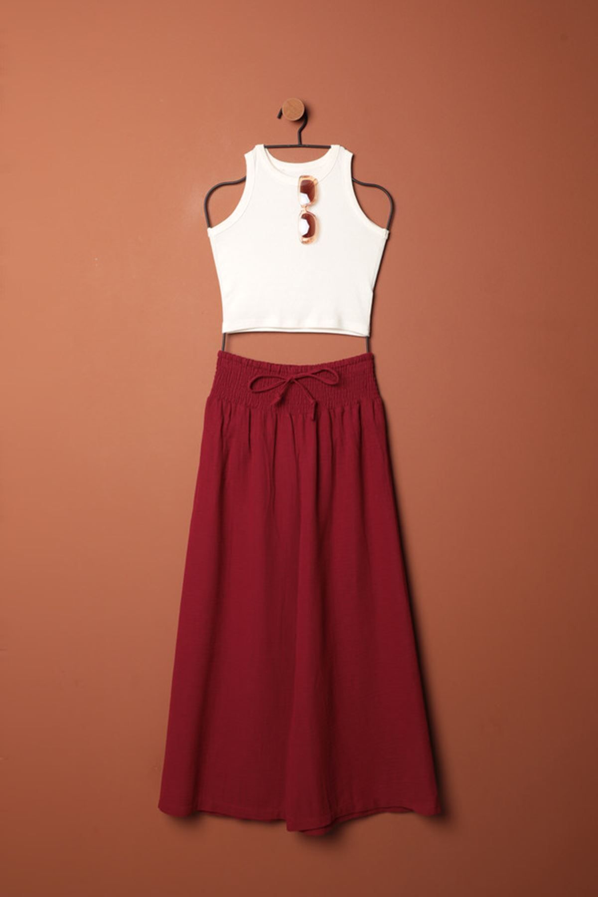 delta online Müslin Kumaş Bol Pantolon-Bordo