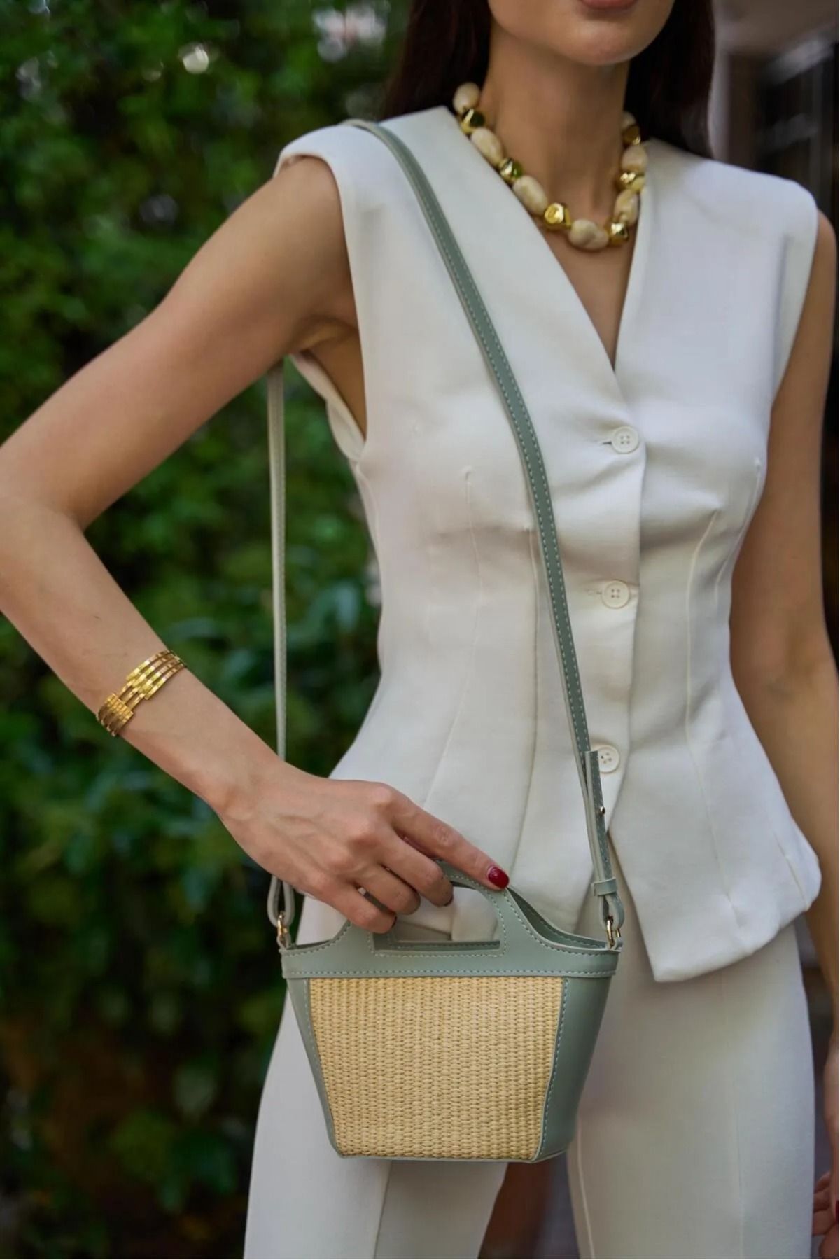 ÇAPTI BAG İSTANBUL Hasır Kadın Mini Hasır Detaylı Çapraz Çanta