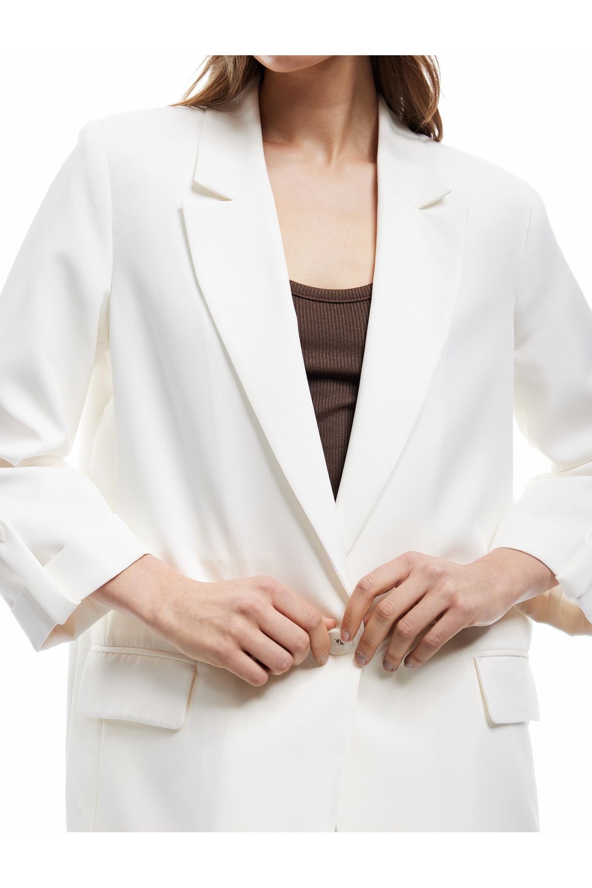 Koton Modal Kumaş Karışımlı Uzun Kollu Cep Detaylı Kruvaze Blazer Ceket