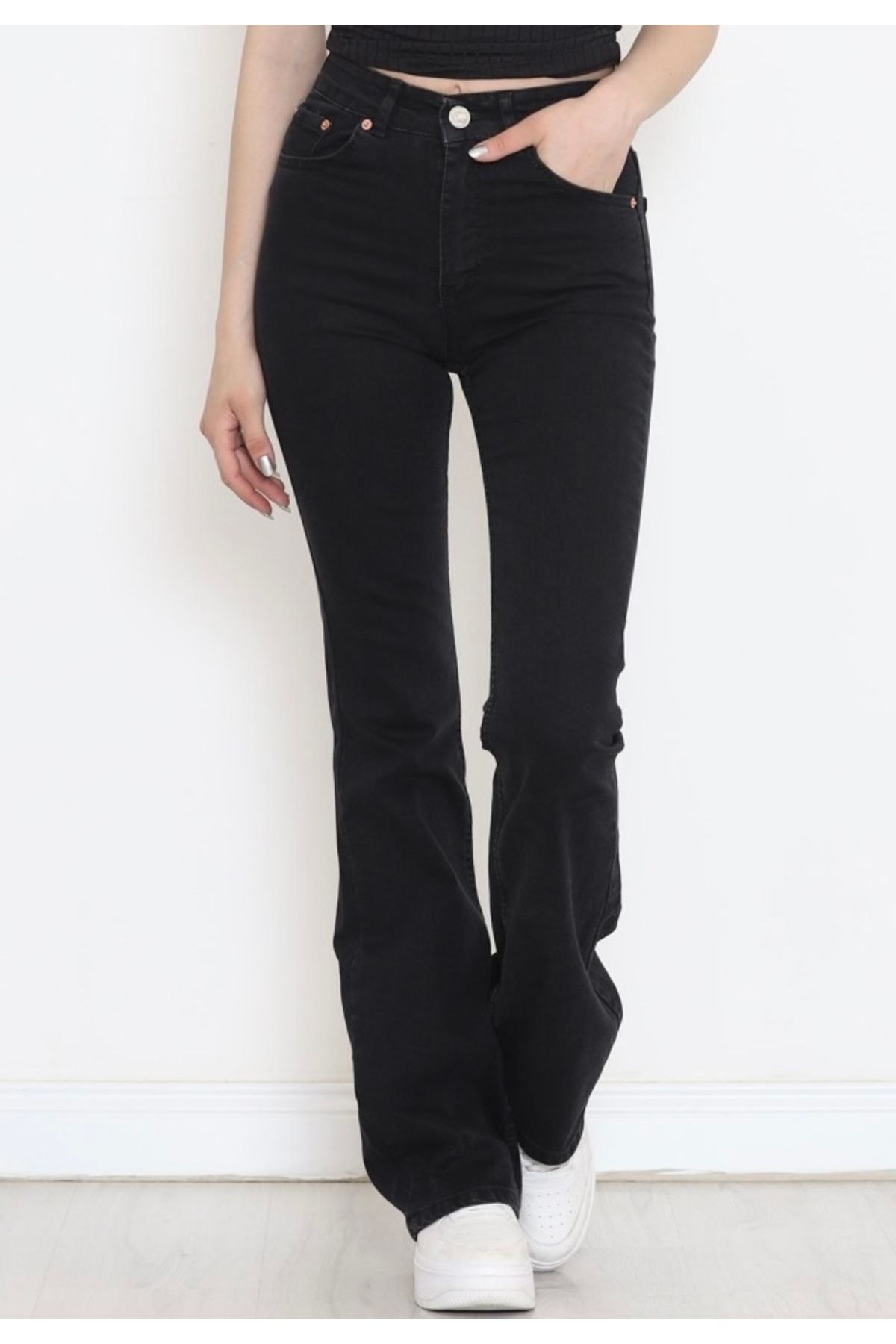 PELMA MODA Siyah İspanyol Paça Kot Pantolon