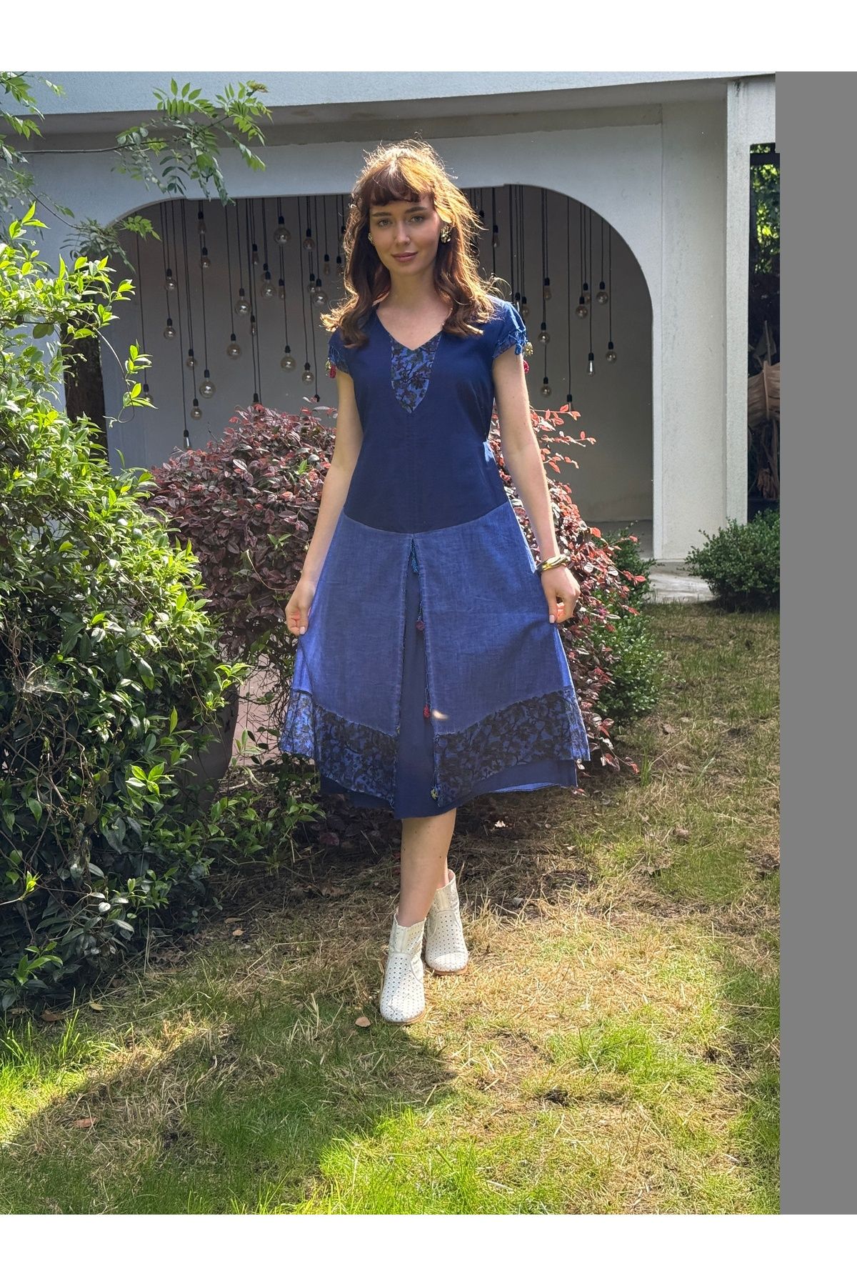 Butik Esra Kandemir YAZLIK PAMUK KUMAŞ ASTARLI OYA İŞLEMELİ OTANTİK ELBİSE