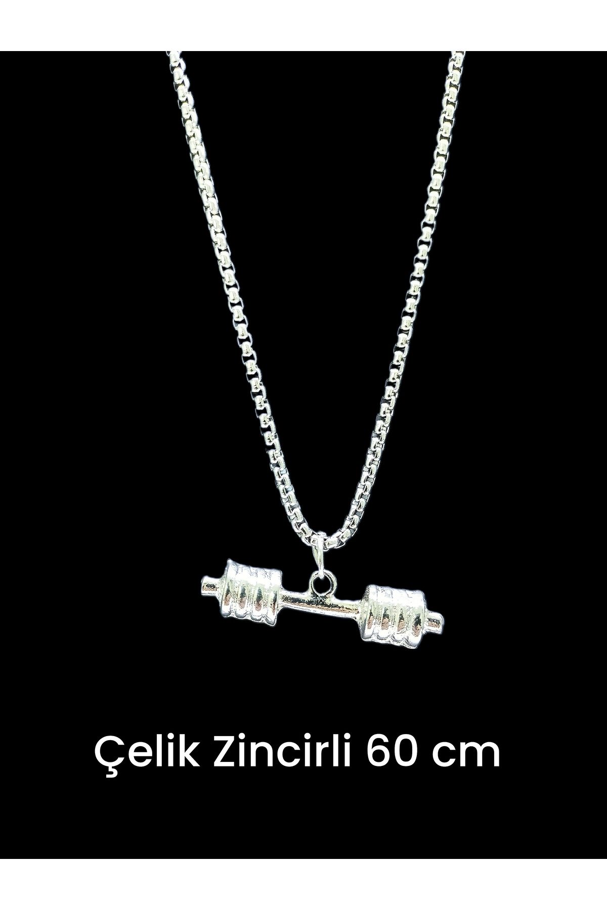 whocares Unisex Kararmaz Çelik Zincirli Spor Dambılı Sembollü Kaliteli Gümüş Renk