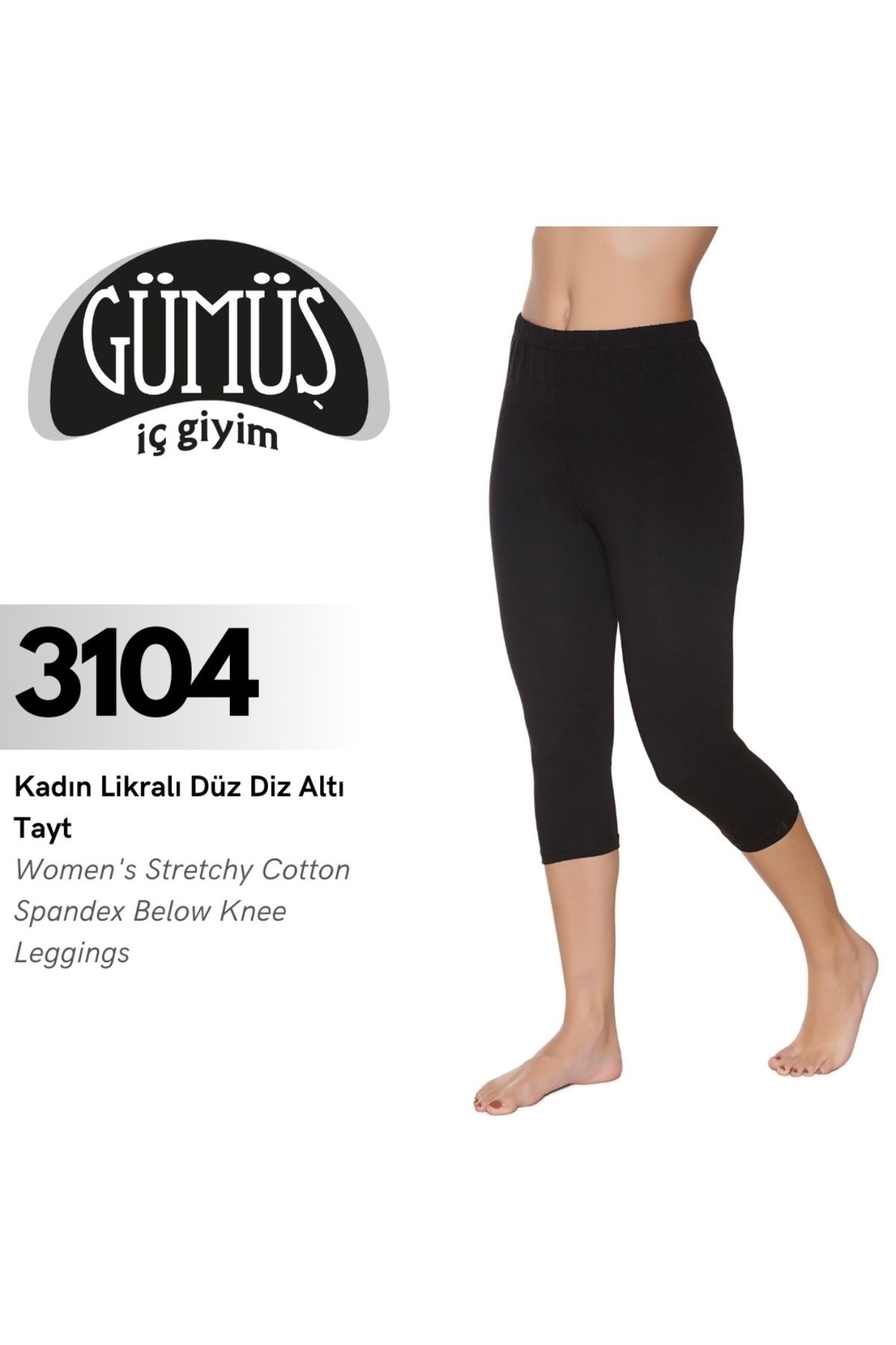 Gümüş İç Giyim Kadın Likralı Düz Diz Altı Tayt Battal Bedenler