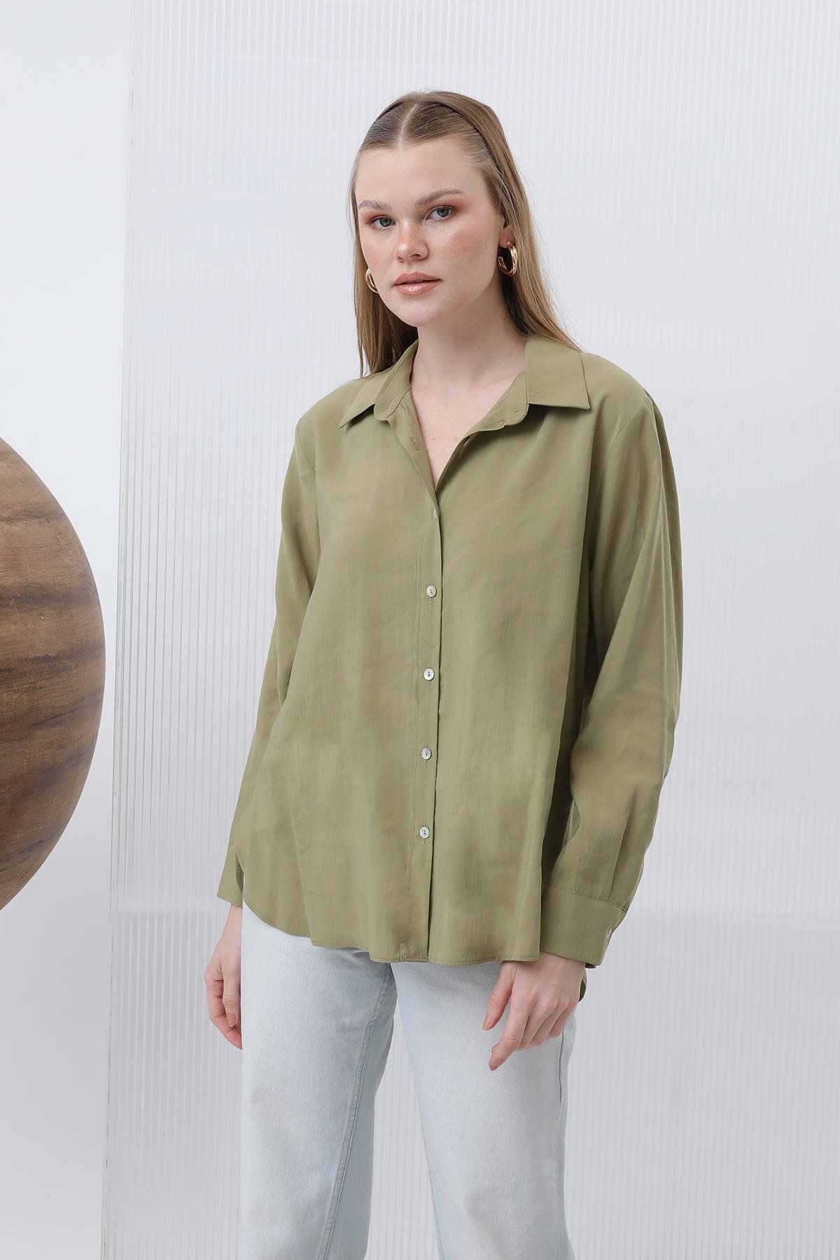 Soul Kadın Basic Gömlek -32207GML - OLIVE