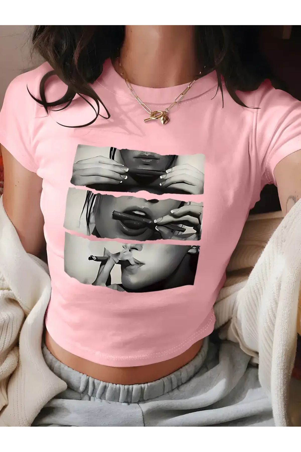 JANSO GROUP -KADIN CROP TSHIRT BASKILI PAMUKLU 002