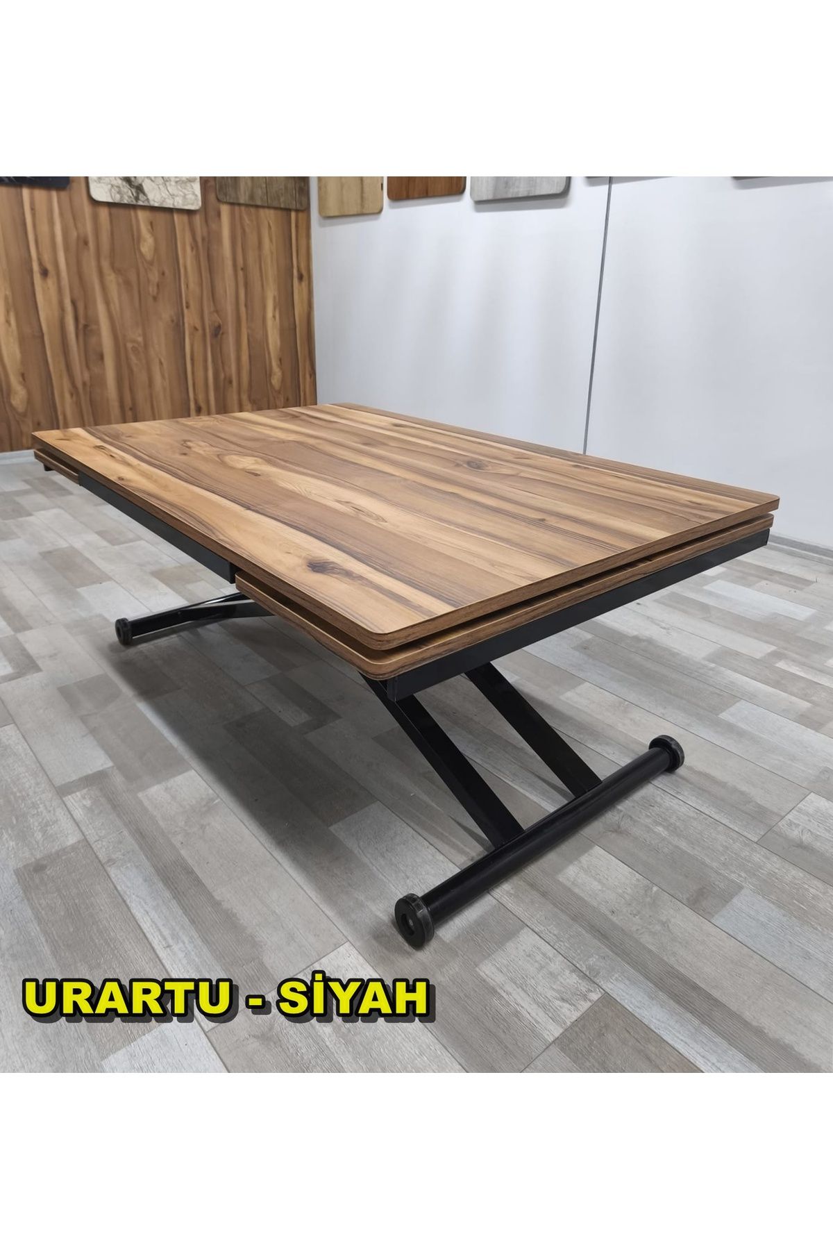 SEHPAM AKILLI Yan Baştan Açılır Akıllı Yemek Masası Oval Mdf Tabla Alt Mekanizma Siyah Renk