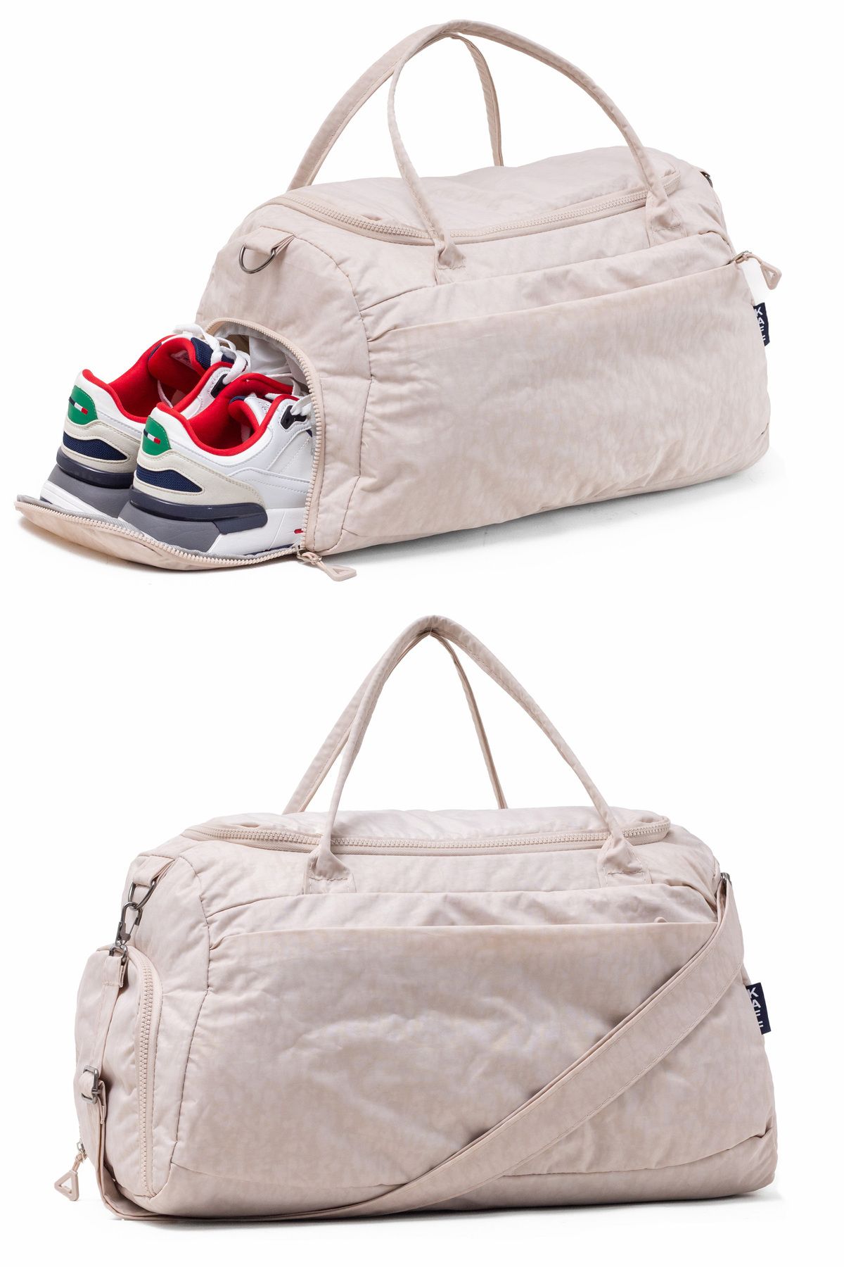 Trendsbag Travel Store Bej Krinkıl Kumaş Ayakkabı Bölmeli 0818 Önü Cepli Su Geçirmez Omuz Askılı Spor Ve Seyahat Çantası