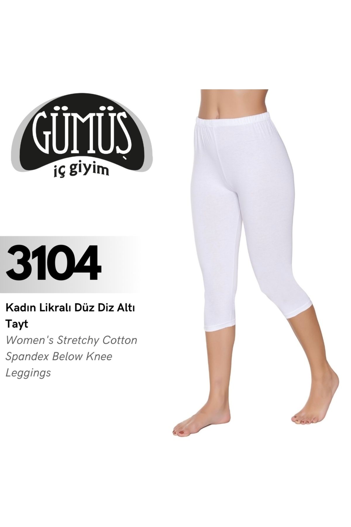 Gümüş İç Giyim Kadın Likralı Düz Diz Altı Tayt Battal Bedenler