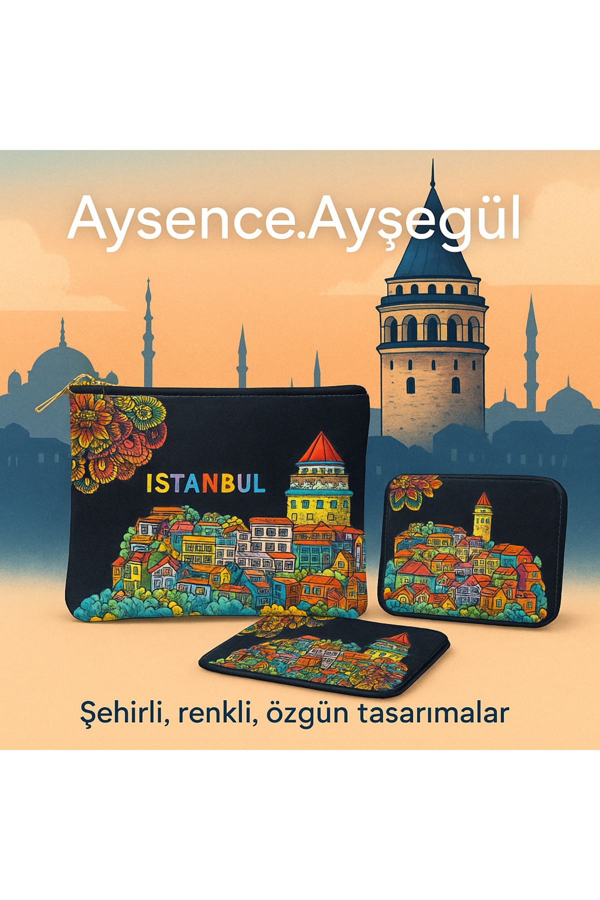 MODA İstanbul Temalı Renkli Bozuk Para Cüzdanı – Fermuarlı Özel Tasarım | Aysence.Ayşegül