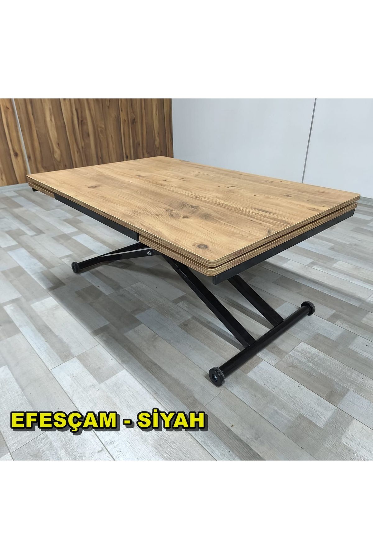SEHPAM AKILLI Yan Baştan Açılır Akıllı Yemek Masası Oval Mdf Tabla Alt Mekanizma Siyah Renk