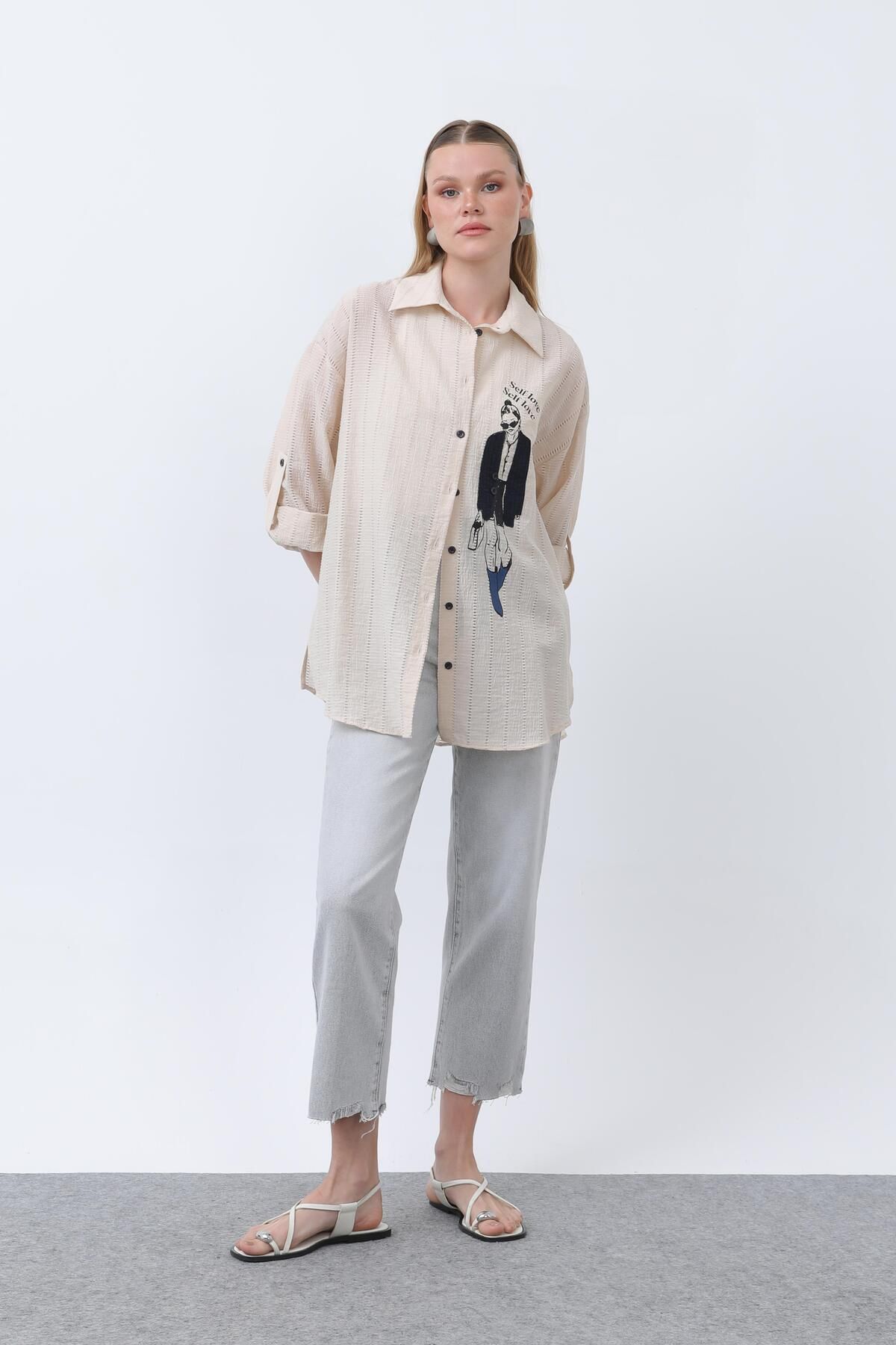 Soul Nakışlı Gömlek -32252GML - BEIGE