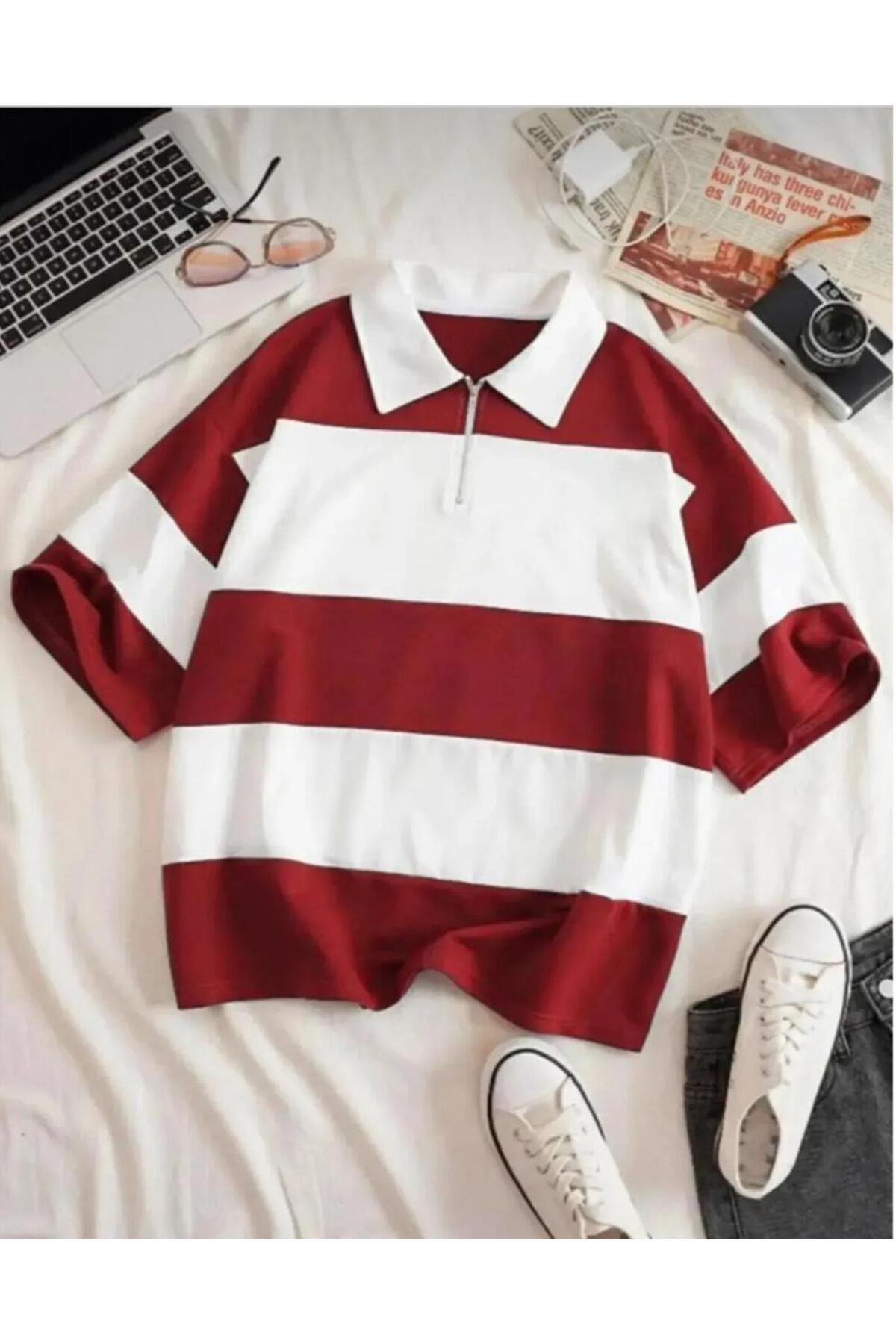Man Unisex Polo Yaka Fermuarlı Parçalı Polo T-Shirt
