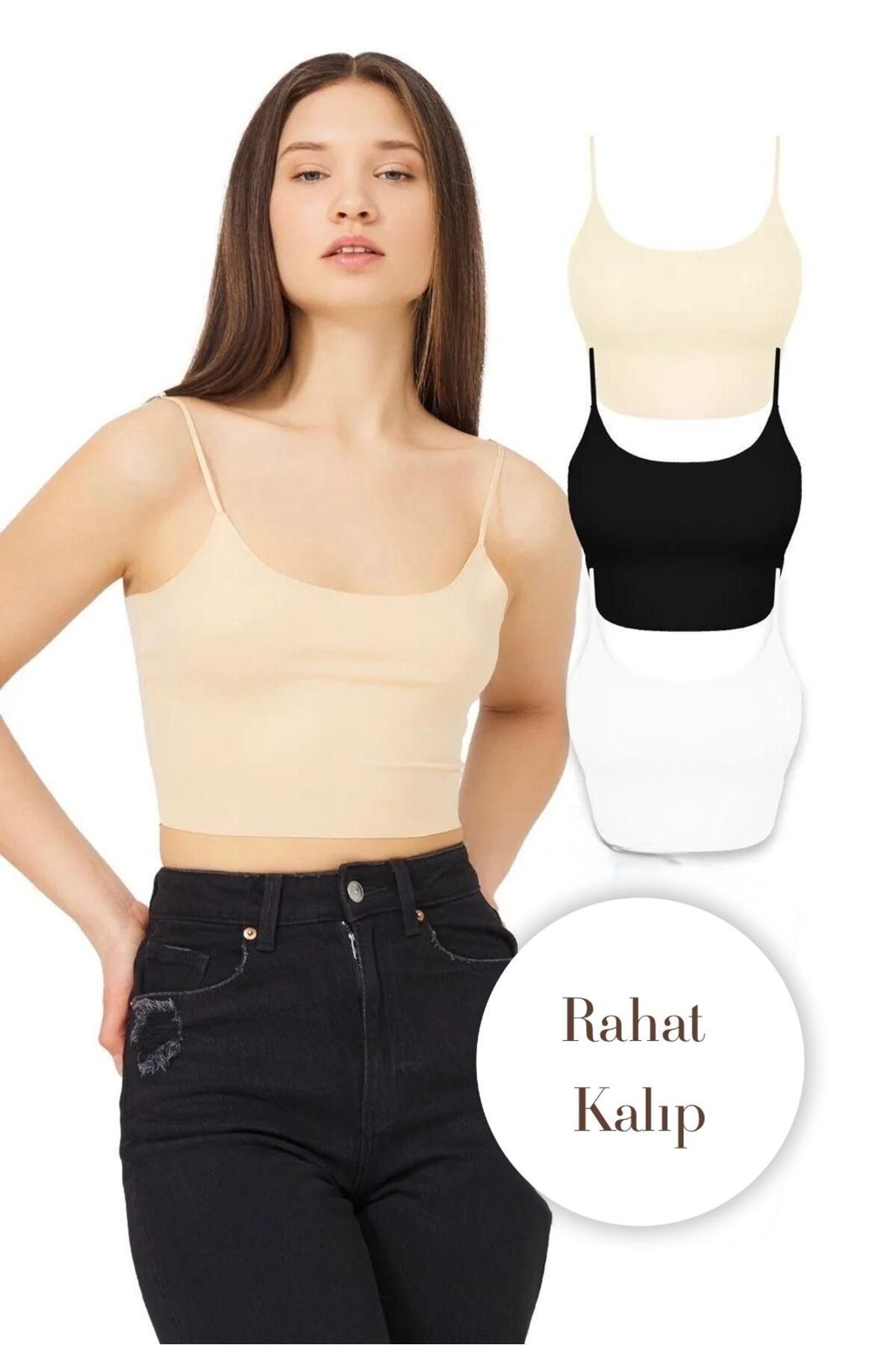 QUELISSE Kadın Ince Lastik Askılı Crop Büstiyer 3'lü Paket-1 Q001KB