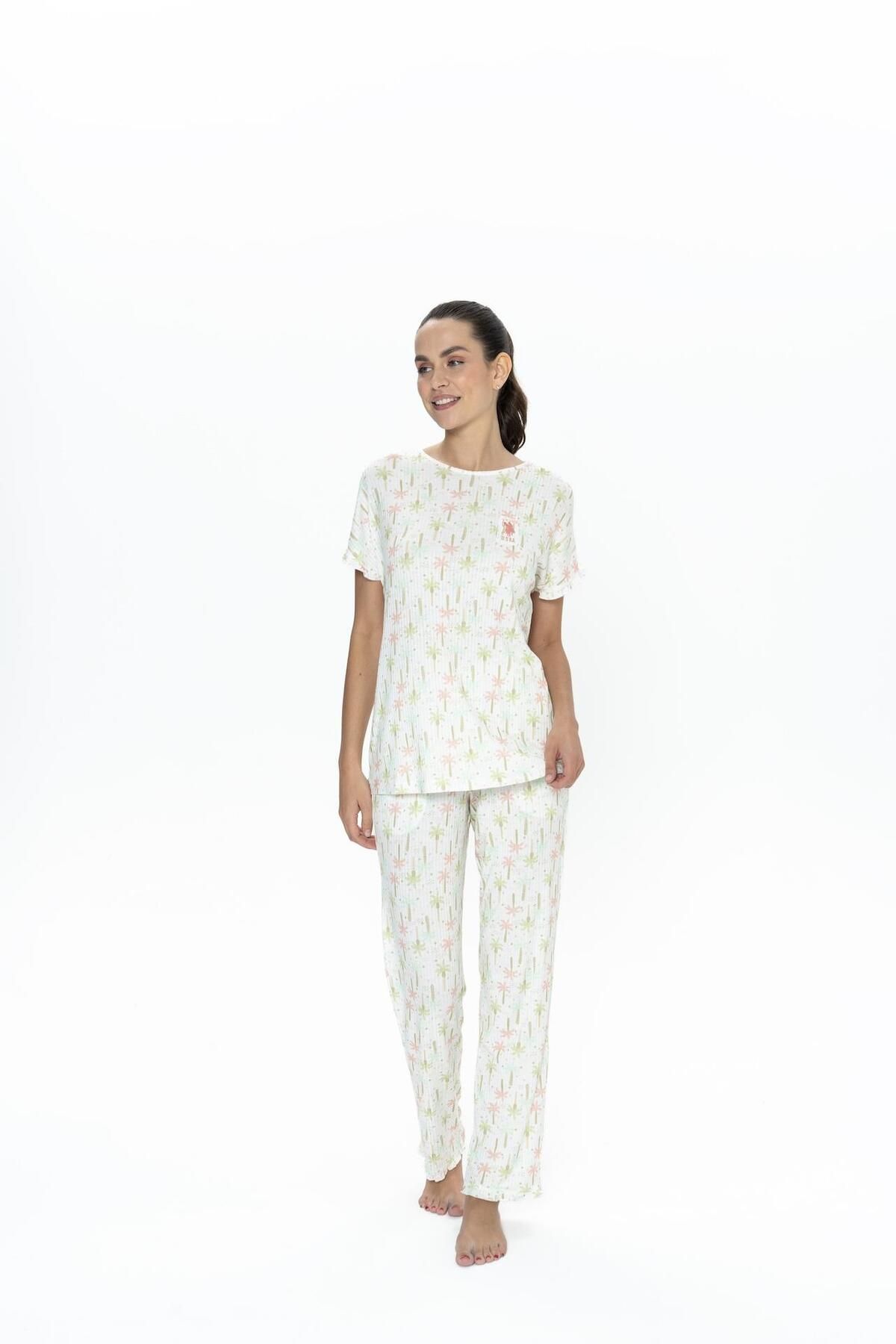 U.S. Polo Assn. Us Polo Kadın Baskılı Pijama Takım , %95 viskon %5 likra