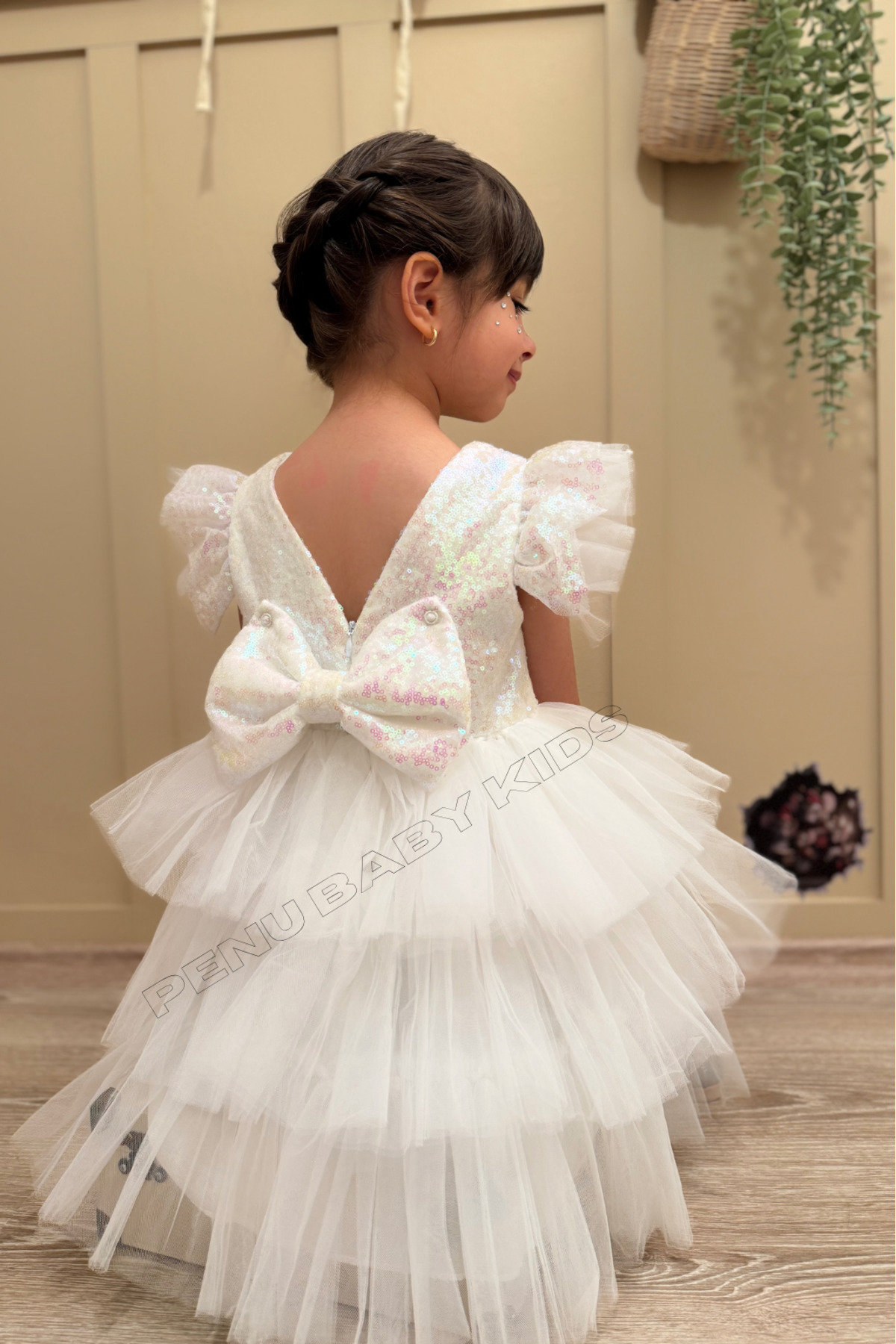 penu baby kids Beyaz Üstü Pul Payetli Eteği 3 Katlı Tül Kız Çocuk Kız Bebek Elbise fotoğrafı 2 (önizleme)