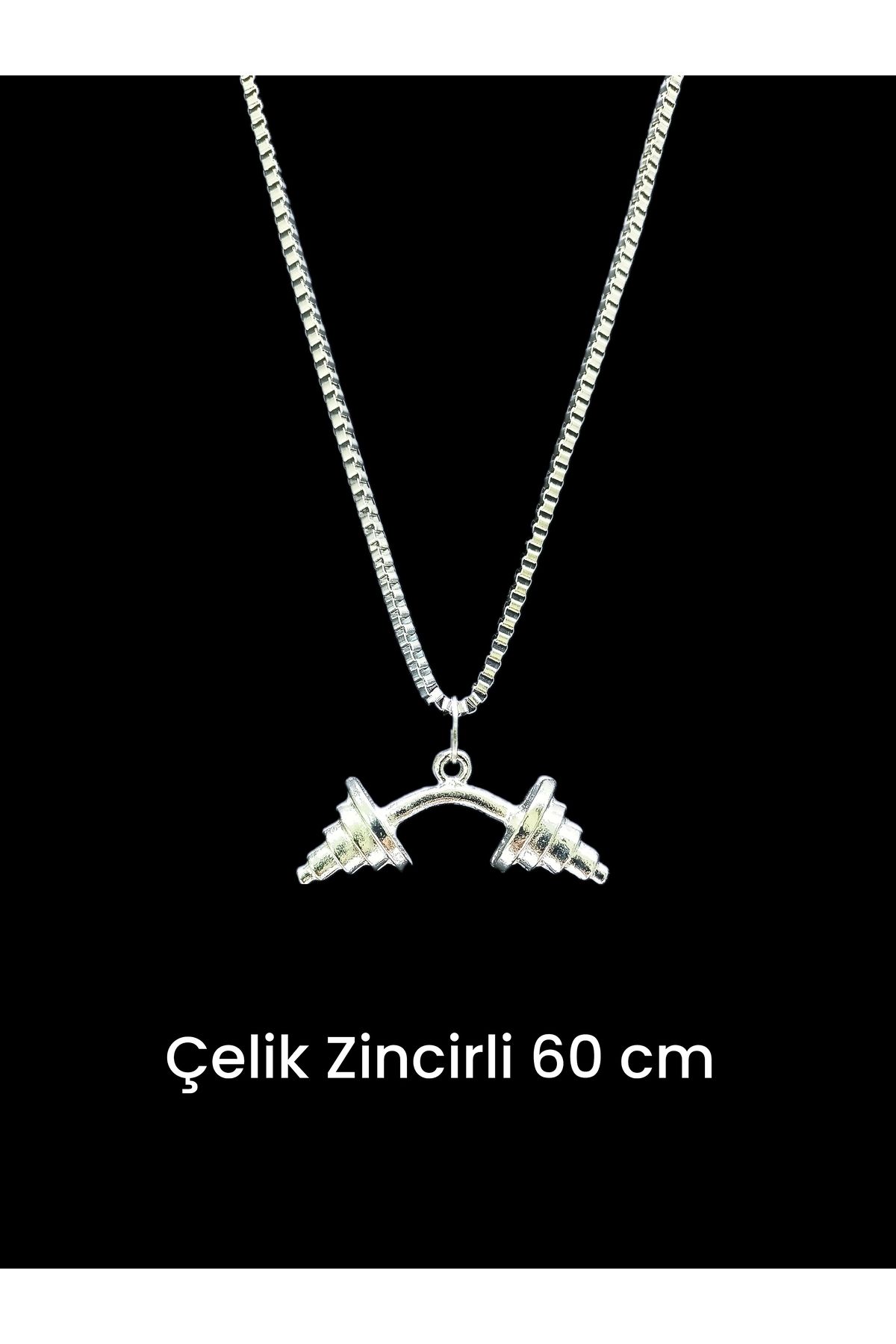 whocares Unisex Kararmaz Çelik Zincirli Bükülmüş Dambıl Sembollü Kaliteli Gümüş Renk