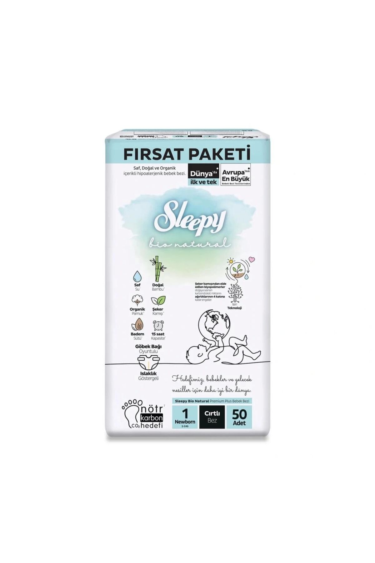 OurStyles Sleepy Bio Natural Bebek Bezi Fırsat Paketi 1 Beden 50 Adet