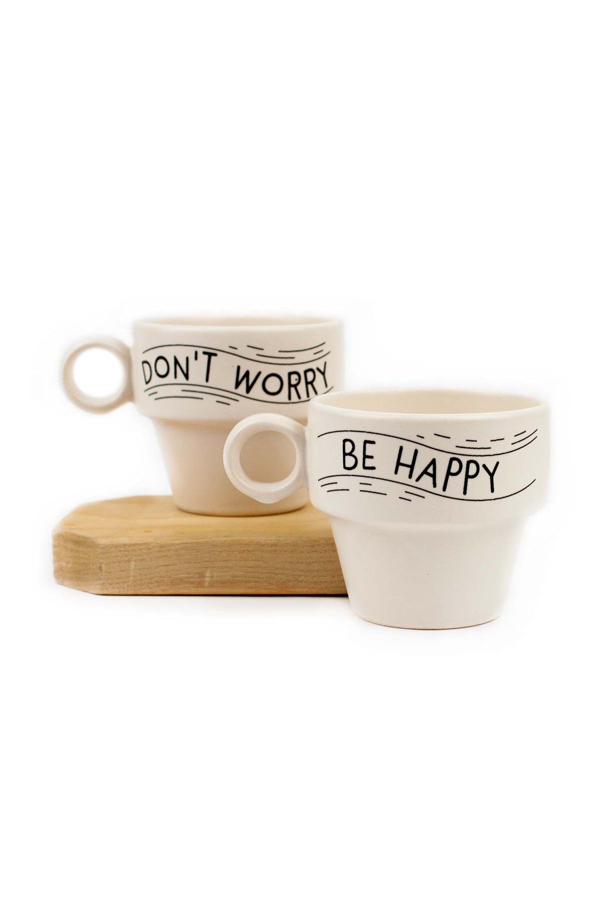 PALTO TASARIM Don't Worry Be Happy 😄 2'li Espresso Bardak Seti - Hediye Seramik Fincan