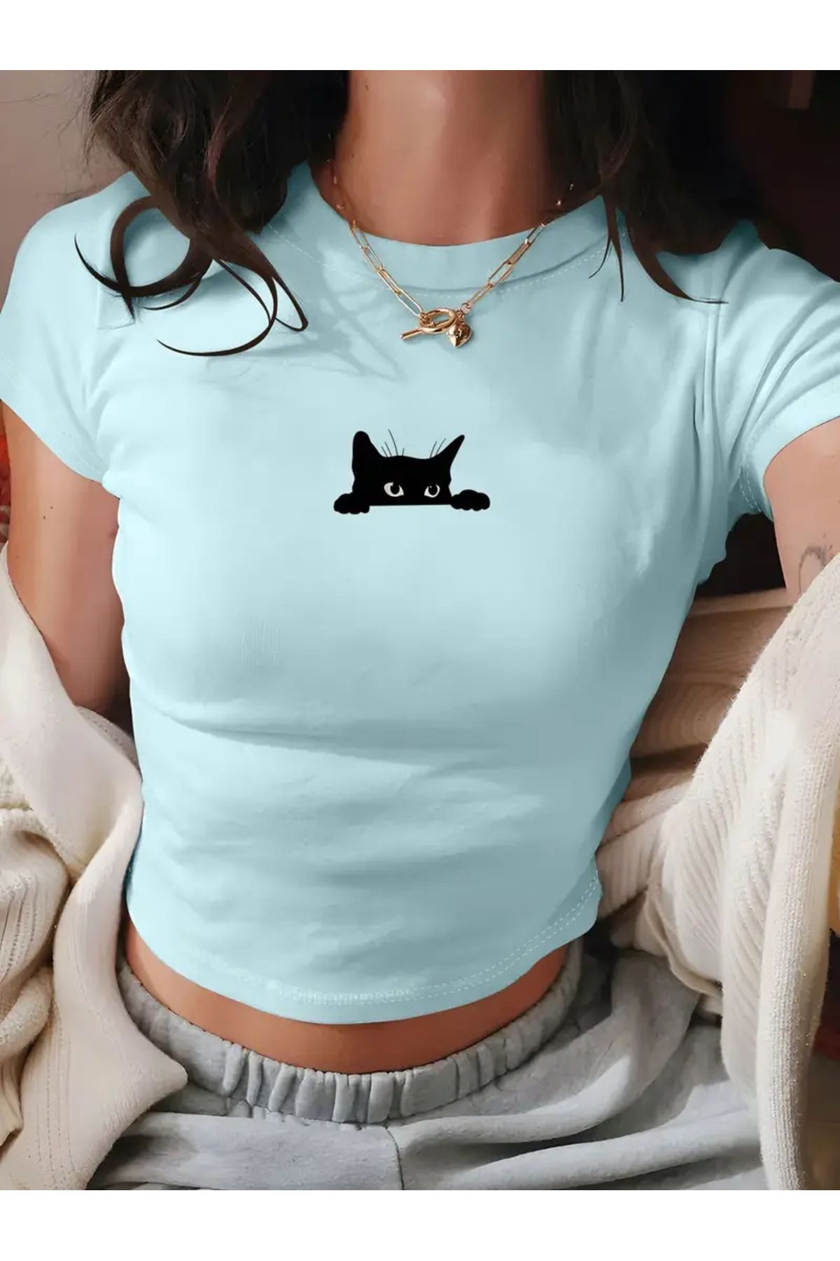 JANSO GROUP -KADIN CROP TSHIRT BASKILI PAMUKLU 0050