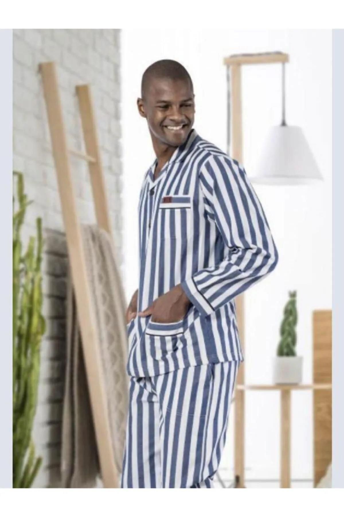 REN Gaffur Pijama, Çizgili Pijama, %100 Pamuk, Poplin Dokuma