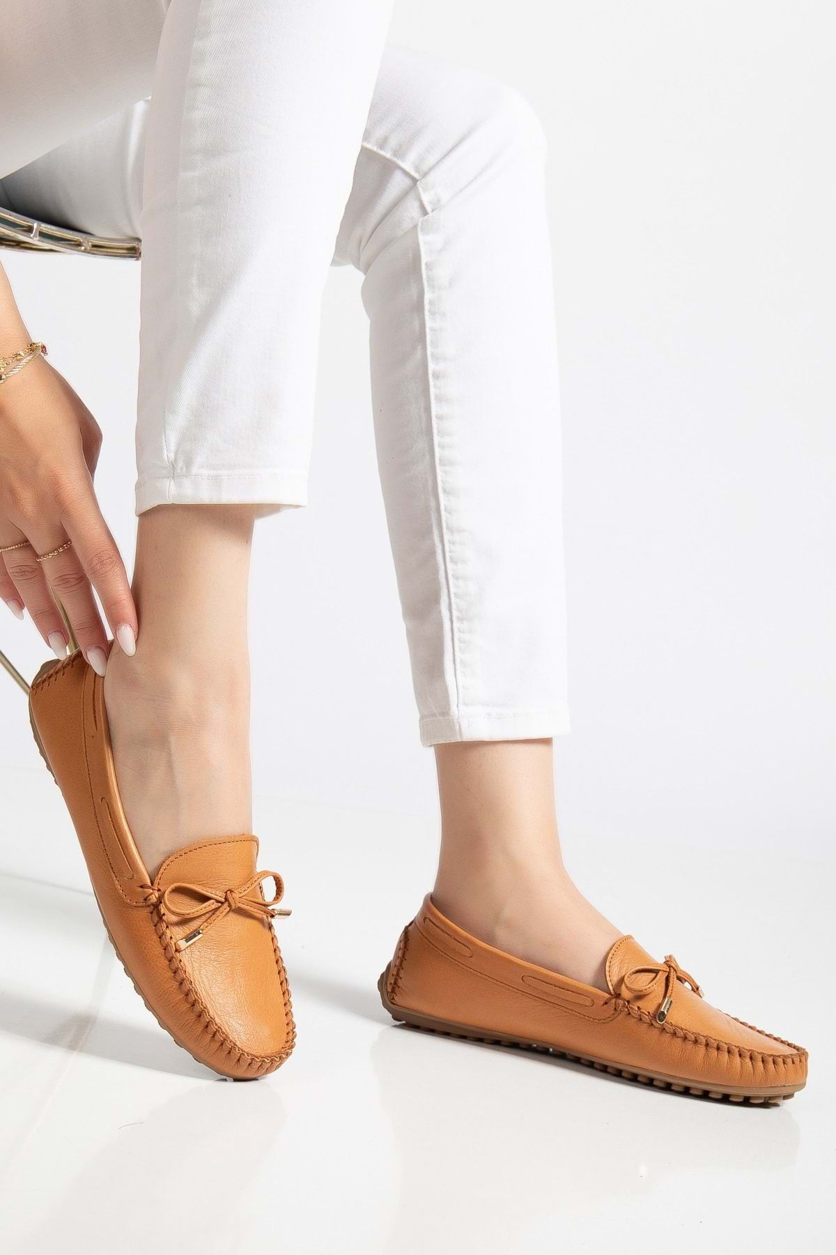 ANALİN SHOES Kadın Hakiki Deri Klasik Loafer - Taba