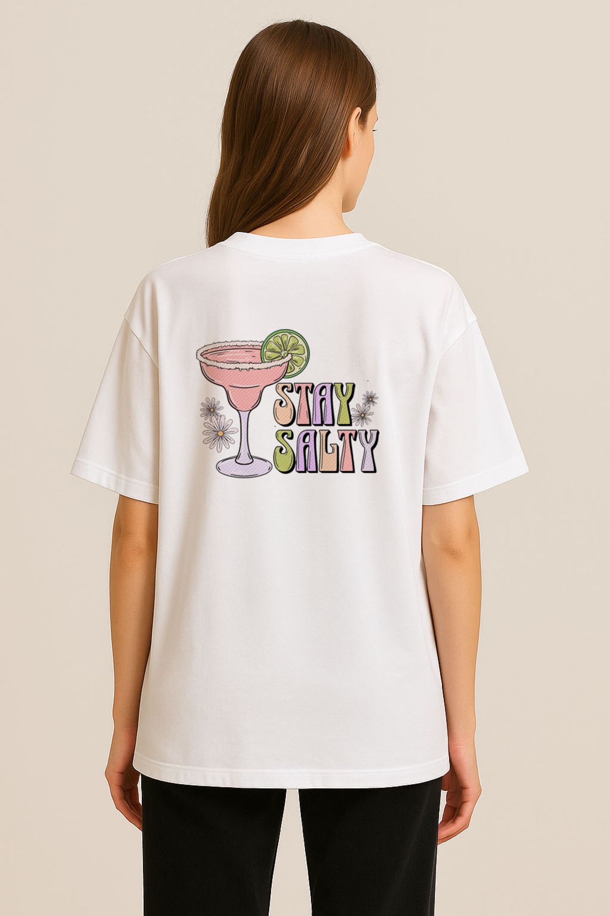 sielta Kokteyl Coctail Baskılı Oversize Pamuklu Kadın Tişört T-shirt