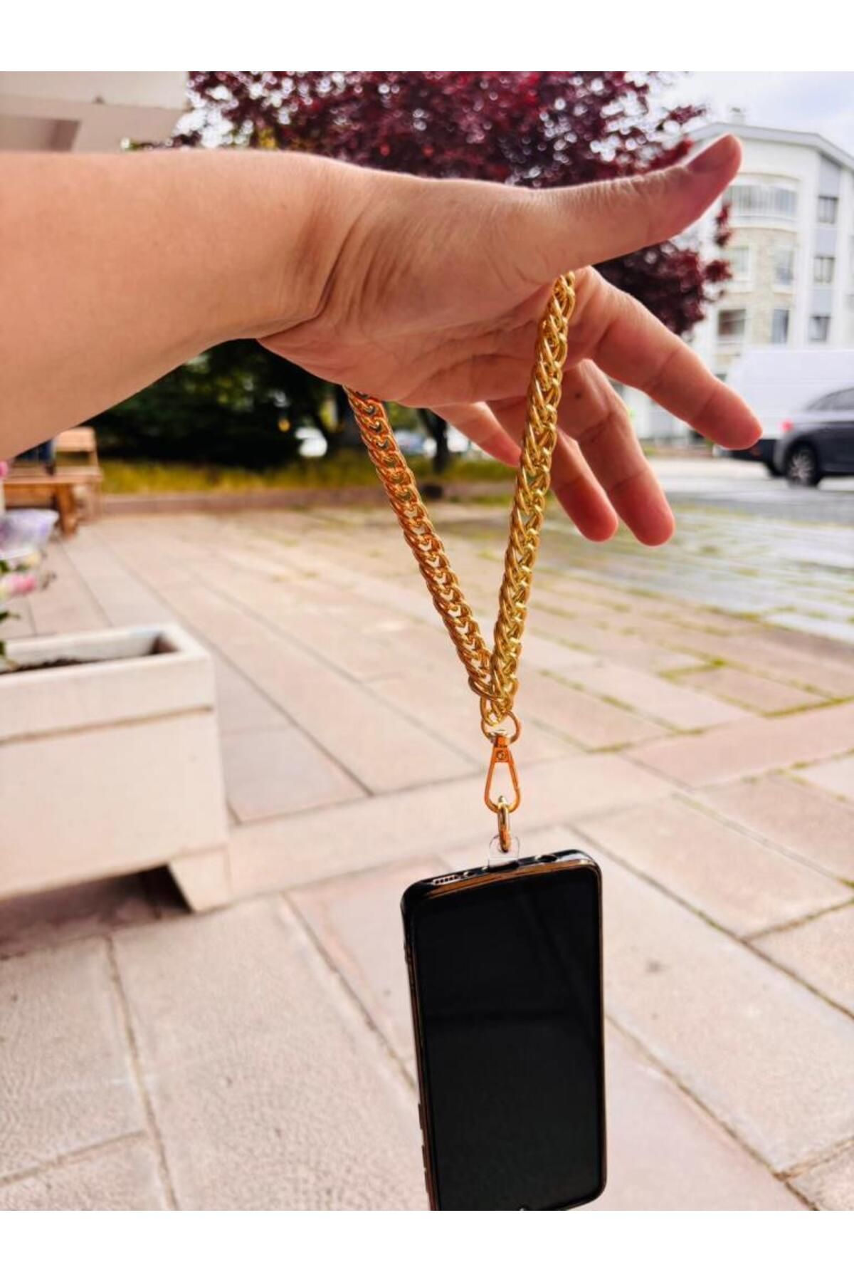 angel çanta aksesuar Angel Çanta Aksesuar Light Gold Renk Çift Halkalı Telefon Bilek Askısı, Telefon Zinciri, Telefon Ask