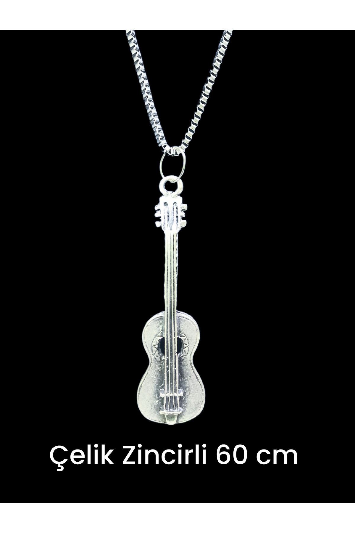 whocares Unisex Kararmaz Çelik Zincirli Gitar Sembollü Kaliteli Gümüş Renk