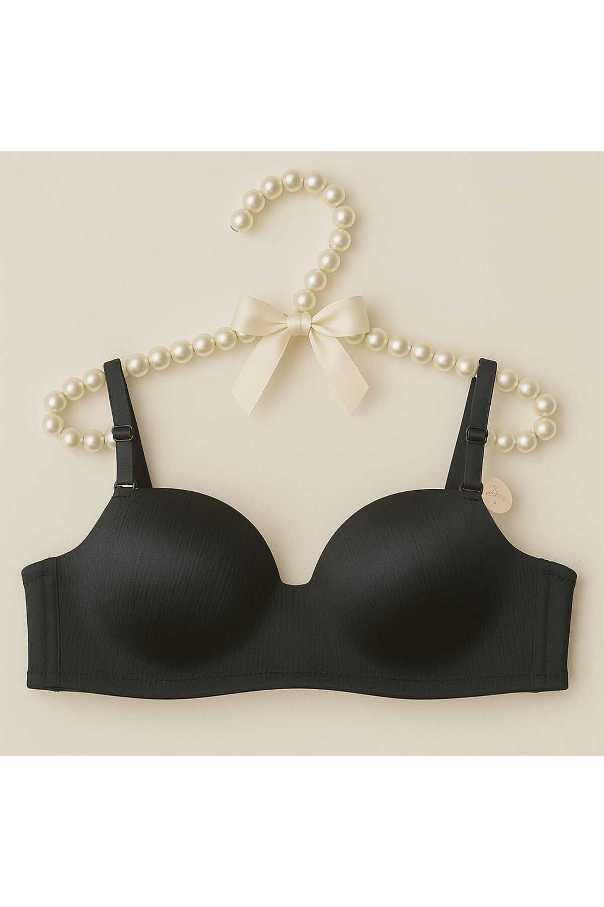 gigigiyim Siyah Işıltı Desteksiz Push-Up C Cup Kesim Sütyen