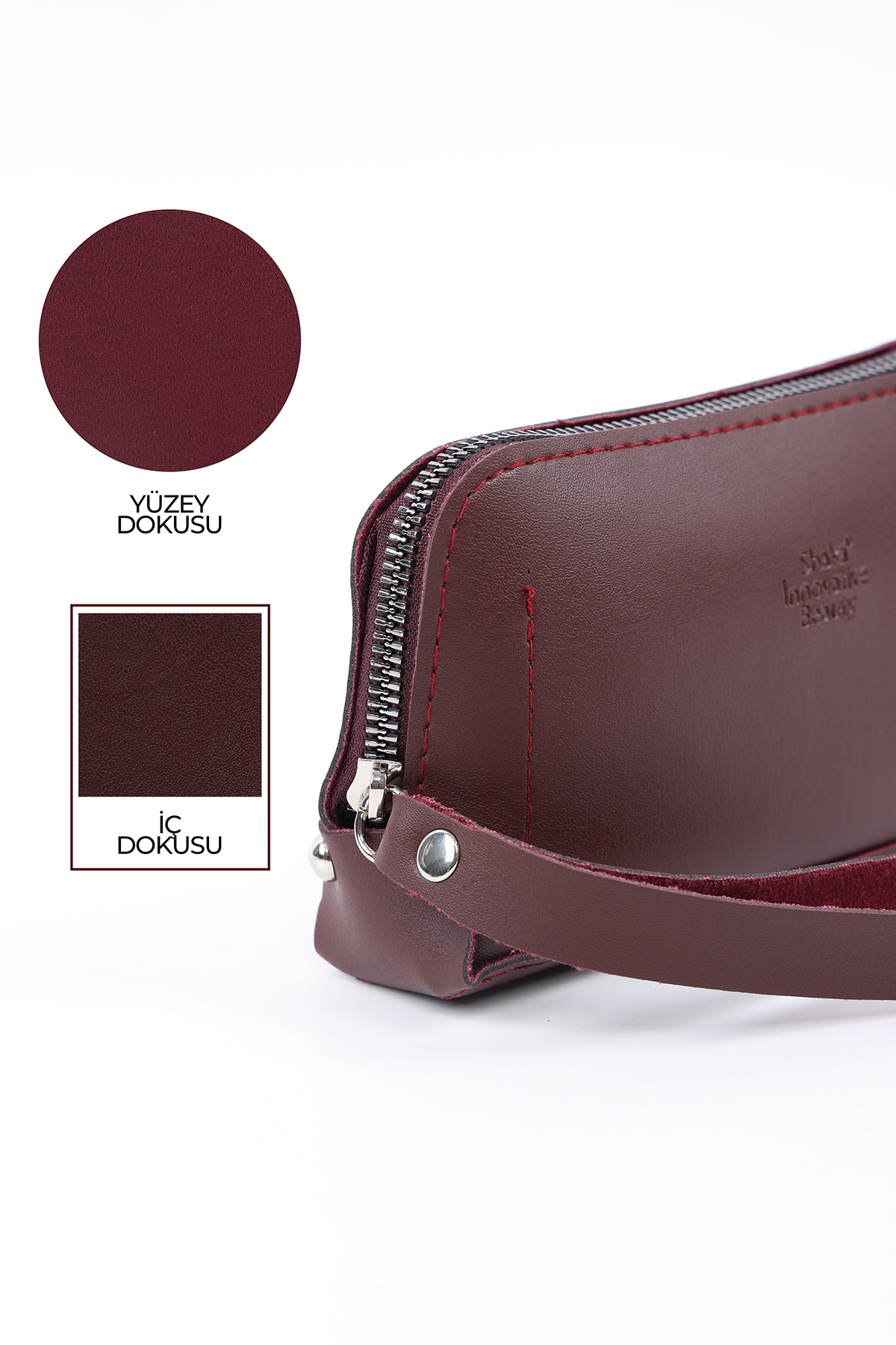 SHAKA Bordo Shk222 Suni Deri, Fermuarlı ,4 Bölmeli ,Askılı Telefon Cüzdanı ve El Çantası görsel 5