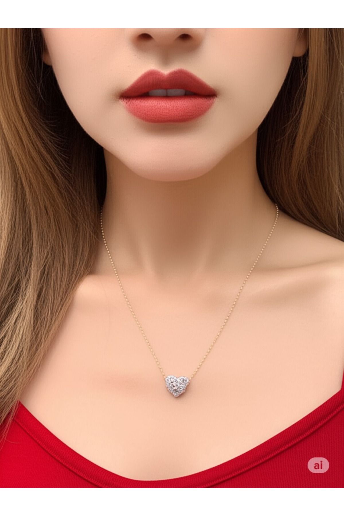 GLOW LUXE Çelik Kolye Mini Top Zincirli Kolye Taşlı Kalp Kolye