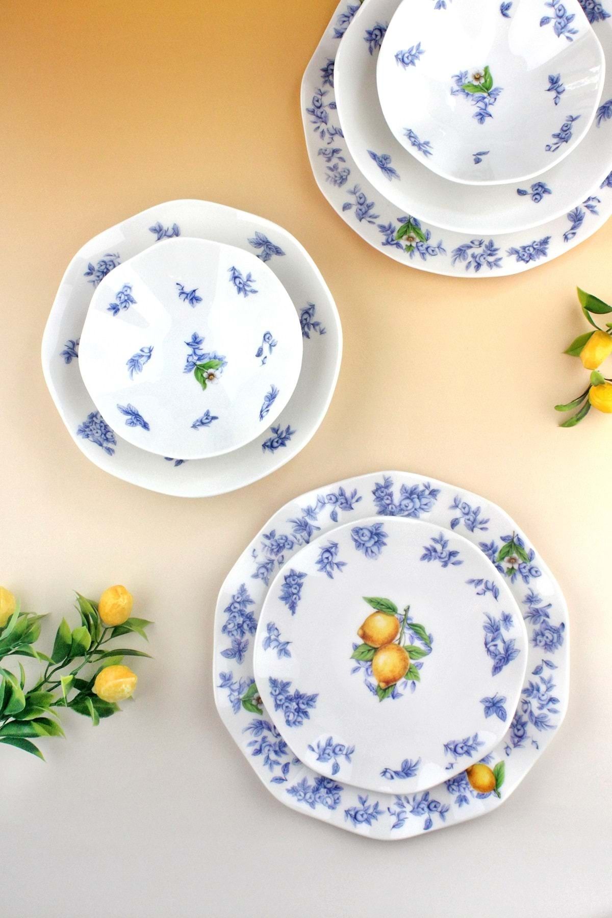 Bursa Porselen Dekor Lemon & blue blanc new bone 2 kişilik 8 parça yemek takımı